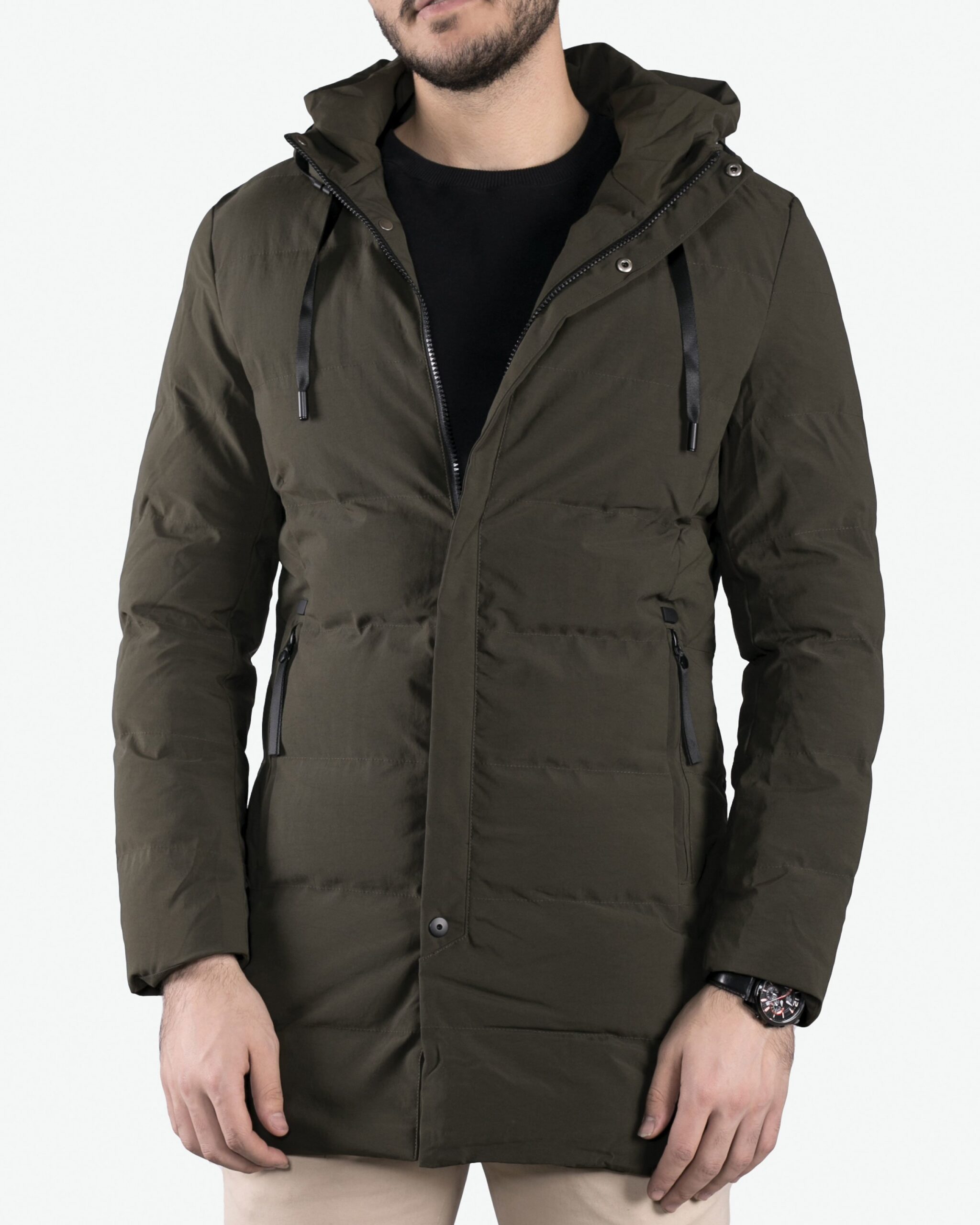 کاپشن دوخت‌دار - سبز ارتشی - روبه‌رو۱