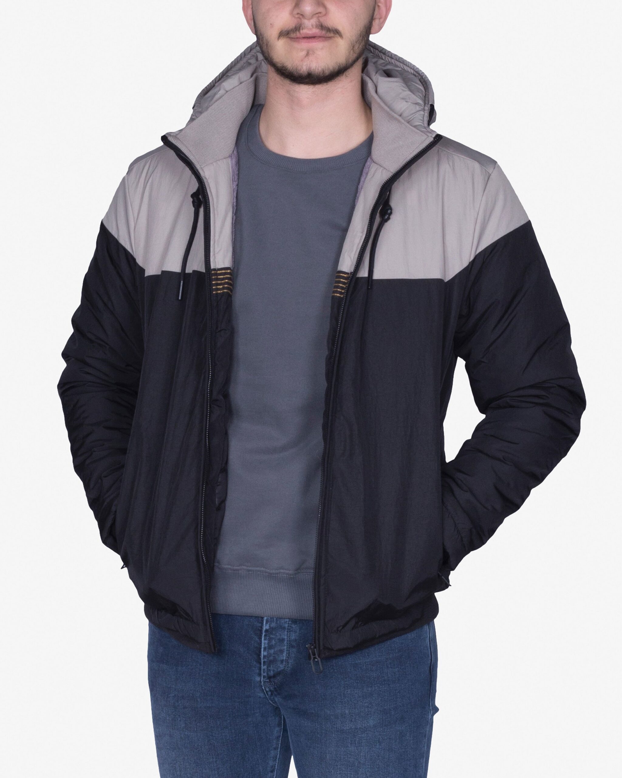 کاپشن دورنگ - مشکی - روبه‌رو