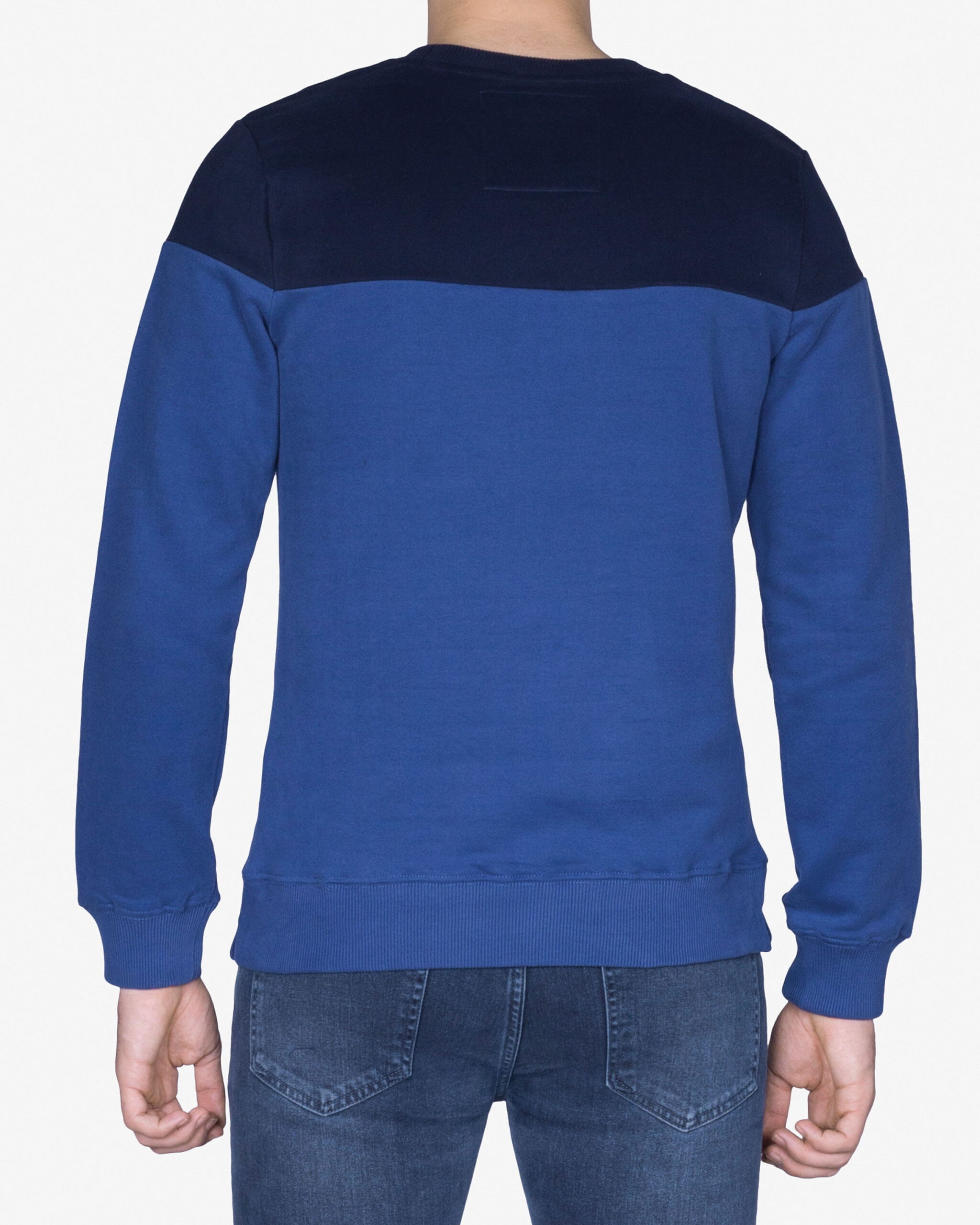 پلیور مردانه یقه گرد دورنگ - آبی تیره - پشت - خرید اینترنتی لباس - فروشگاه اینترنتی لباس سارابارا