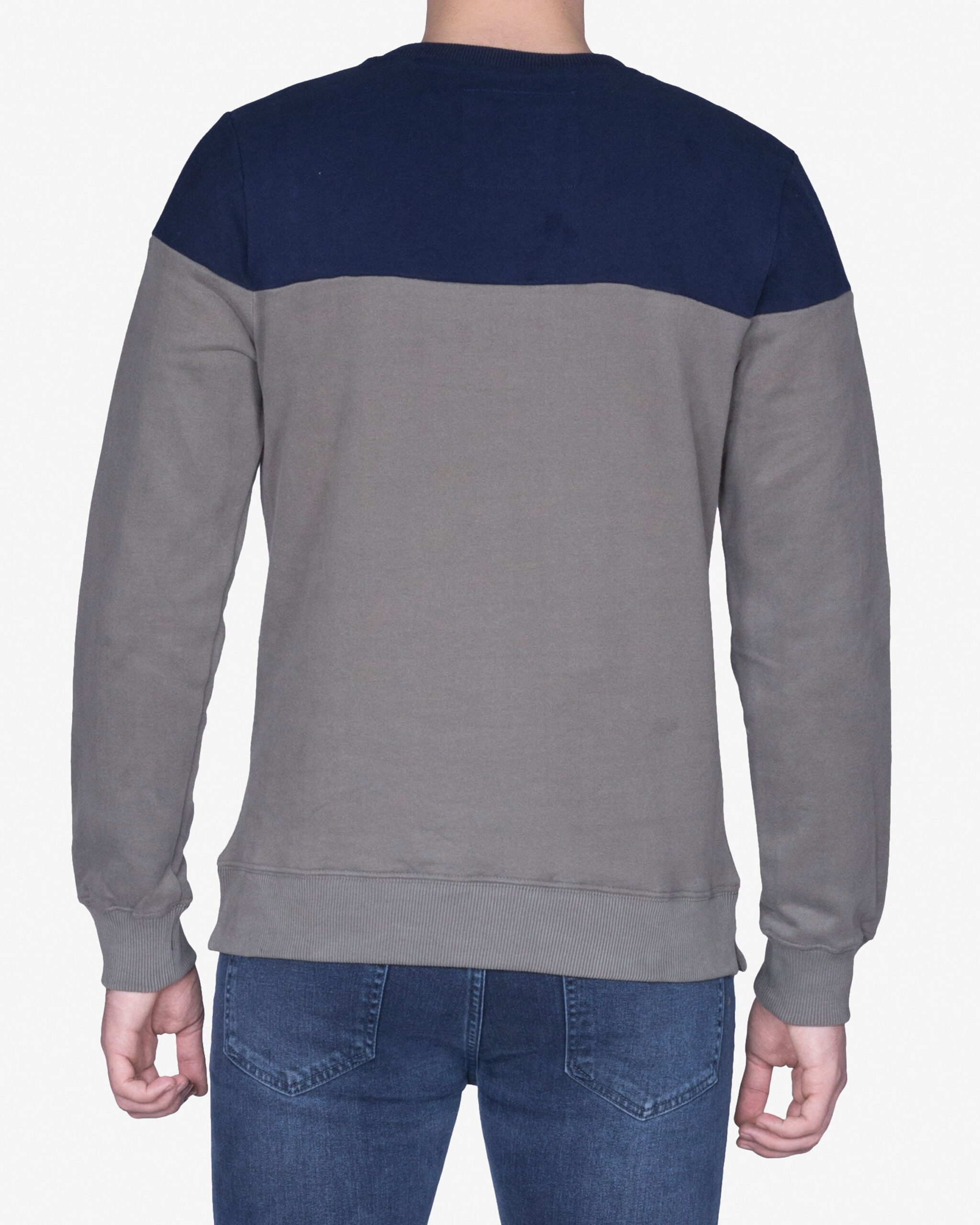 پلیور مردانه یقه گرد دورنگ - خاکستری - پشت - خرید اینترنتی لباس - فروشگاه اینترنتی لباس سارابارا