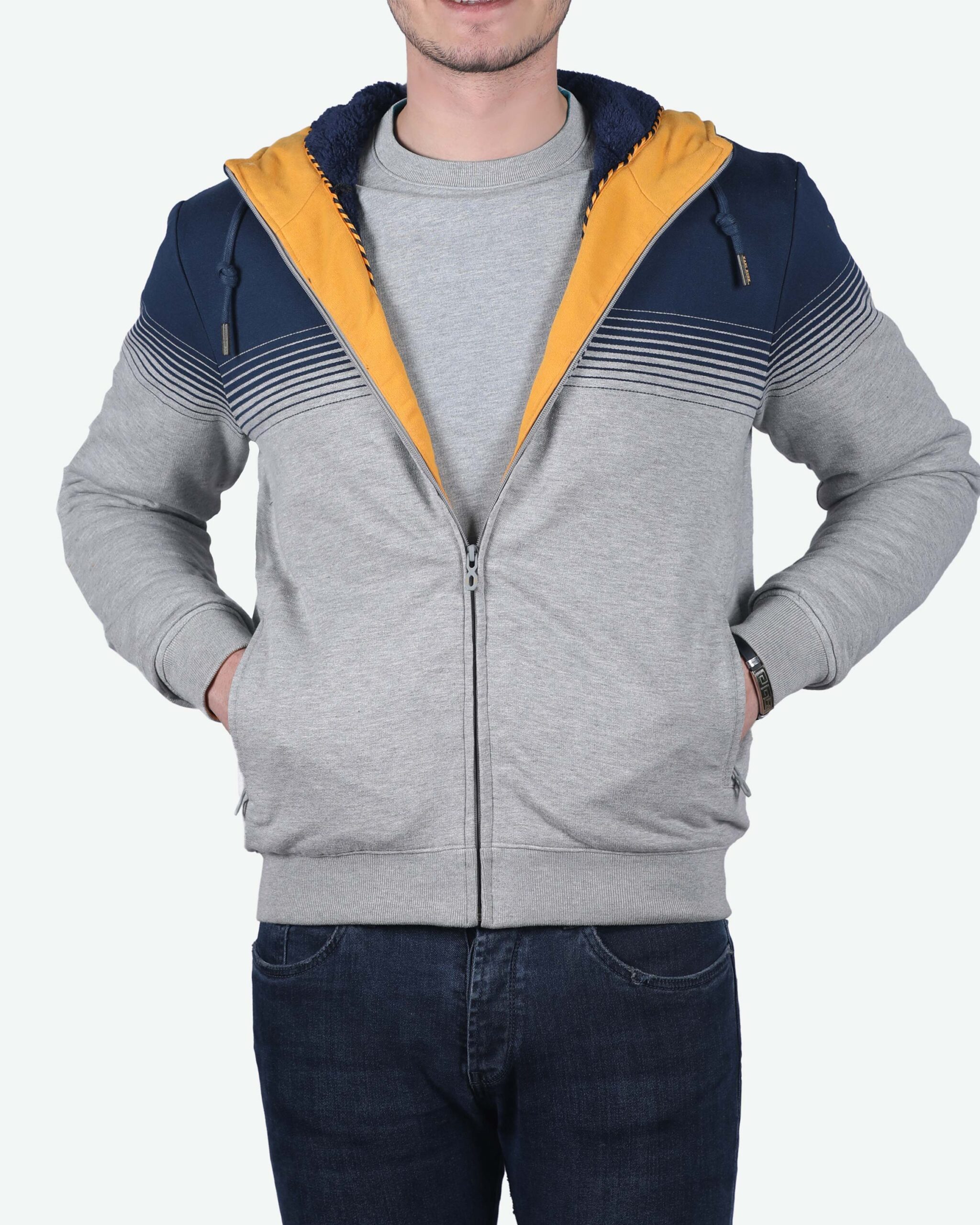 سویشرت مردانه اسپرت کلاه دار سرمه ای ملانژ - ملانژ - رو به رو