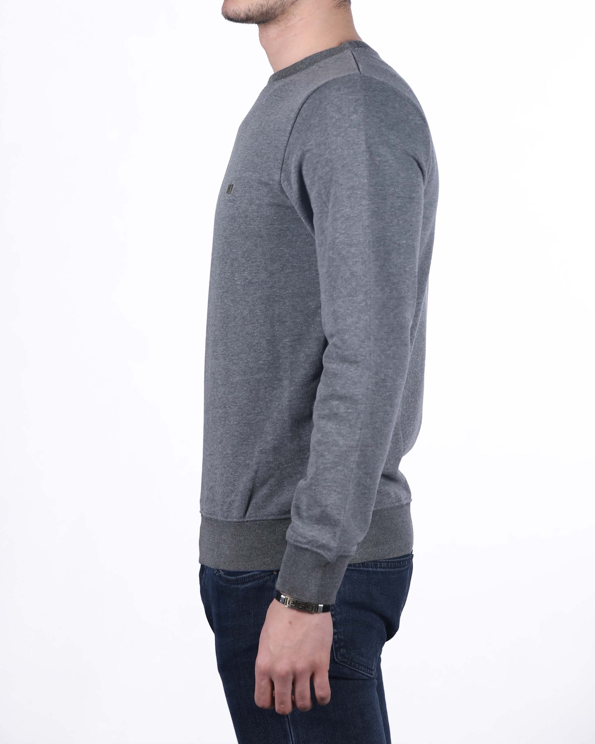 پلیور مردانه نخی ساده - خاکستری - بغل