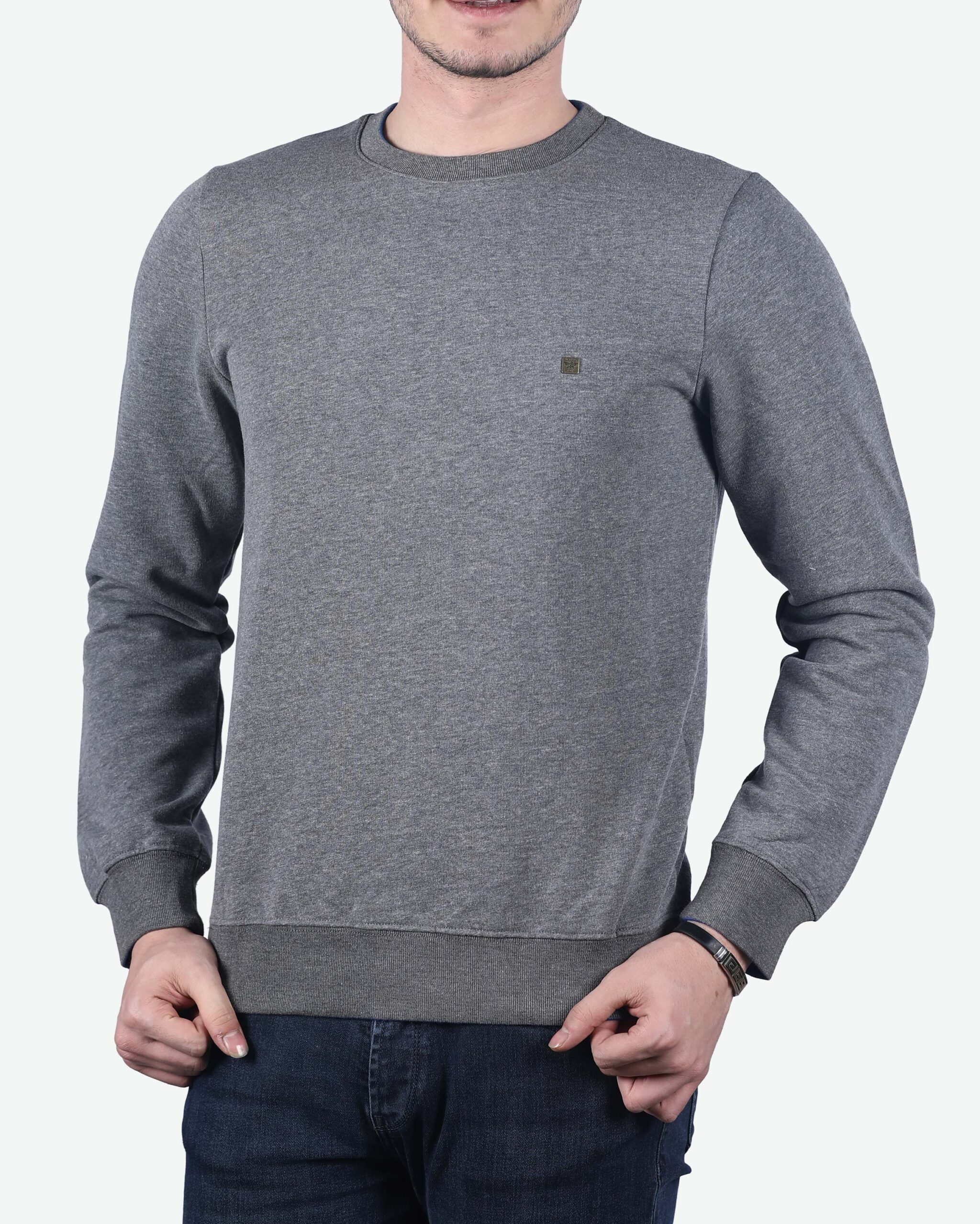 پلیور مردانه نخی ساده - خاکستری - روبه‌رو