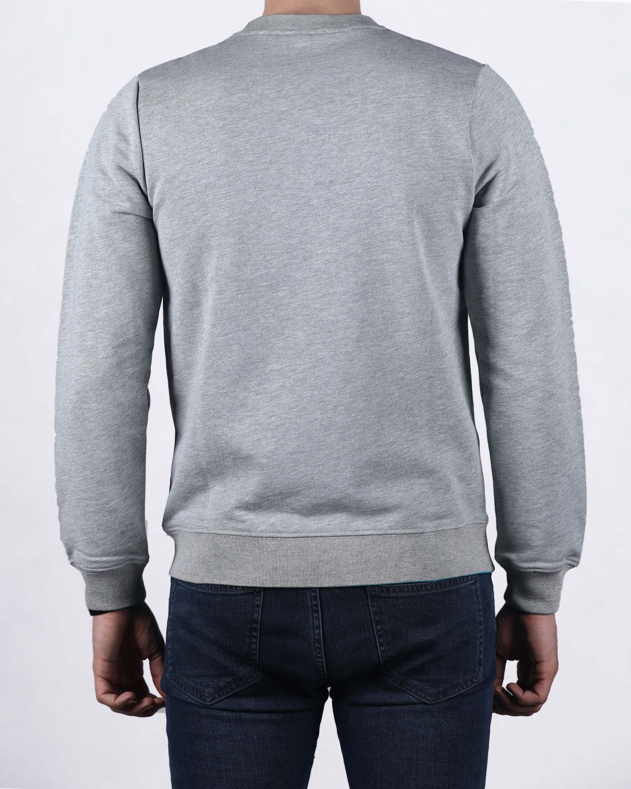 پلیور مردانه نخی ساده - خاکستری روشن - پشت
