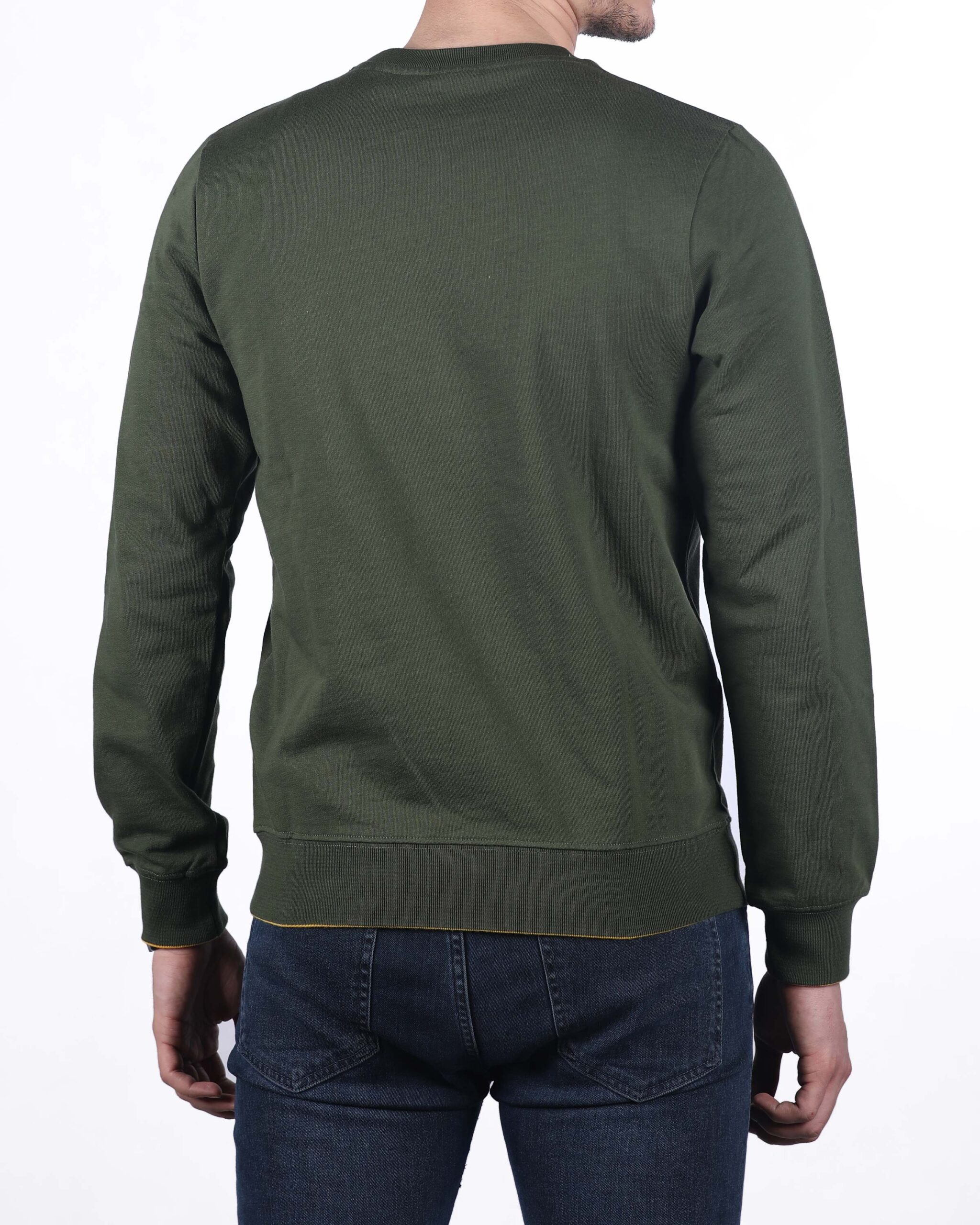 پلیور مردانه نخی ساده - سبز ارتشی روشن - پشت