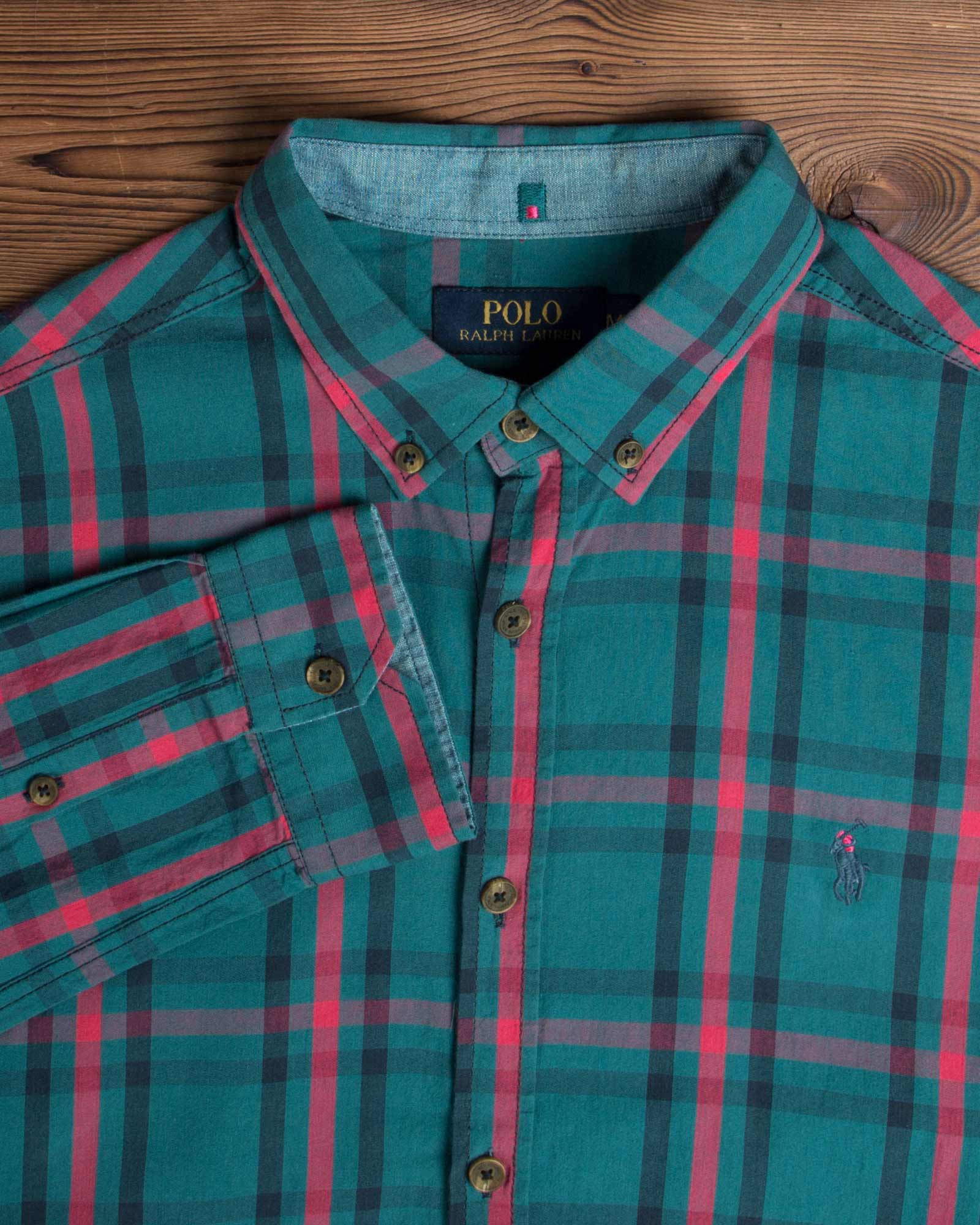 پیراهن چارخونه‌ سبز آبی مردانه‌ - کله غازی - یقه