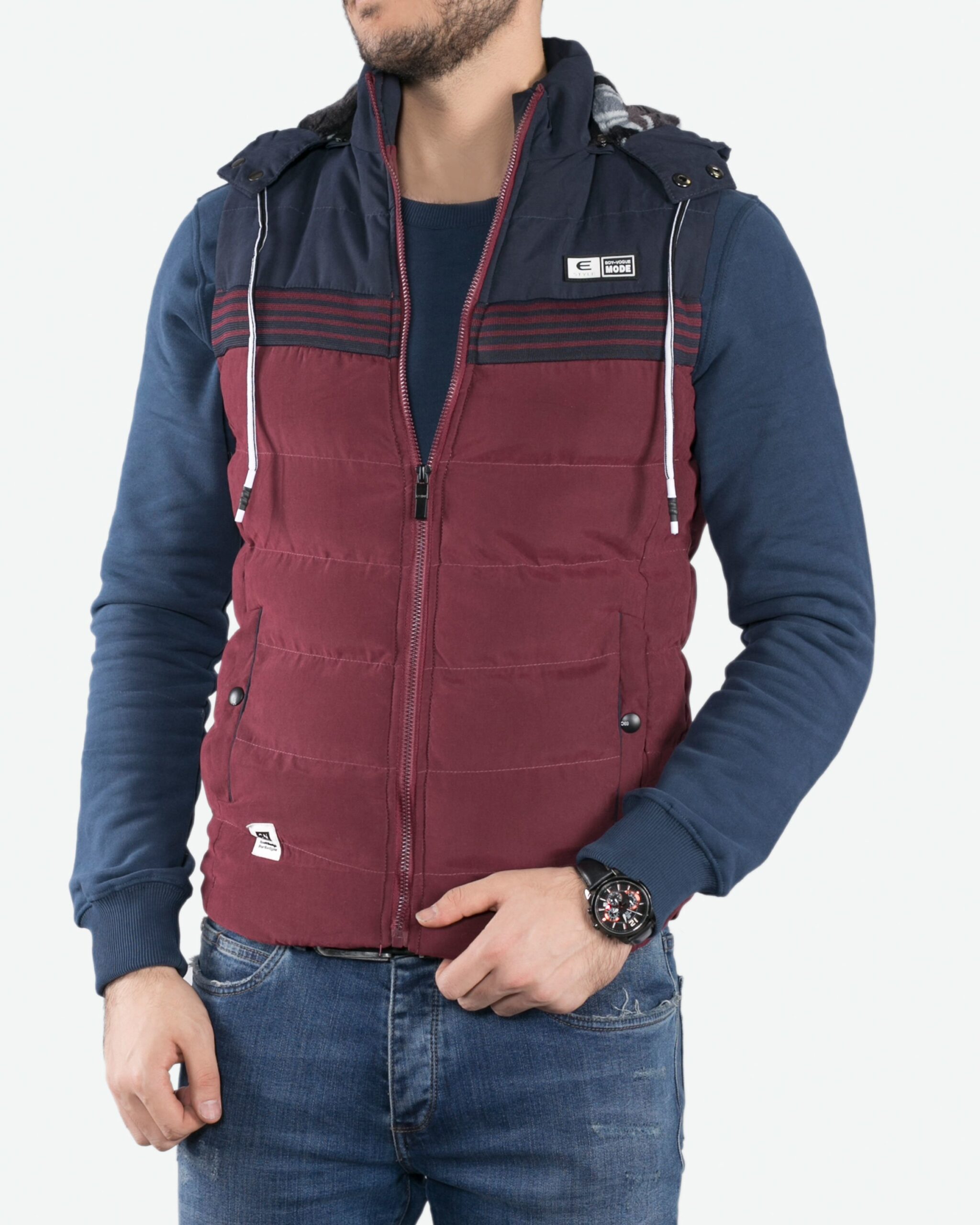 ژیله کاپشنی طرح‌دار کانی‌راش -زرشکی - روبه‌رو