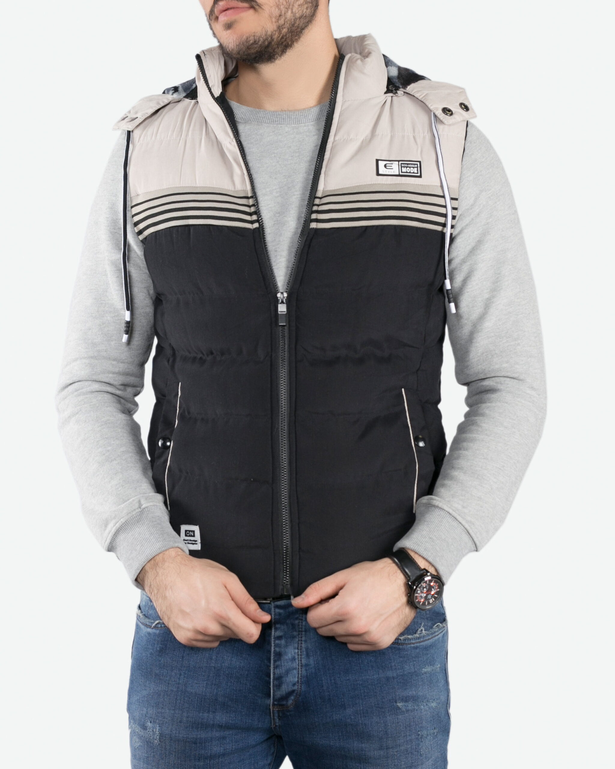 ژیله کاپشنی طرح‌دار کانی‌راش -مشکی - روبه‌رو