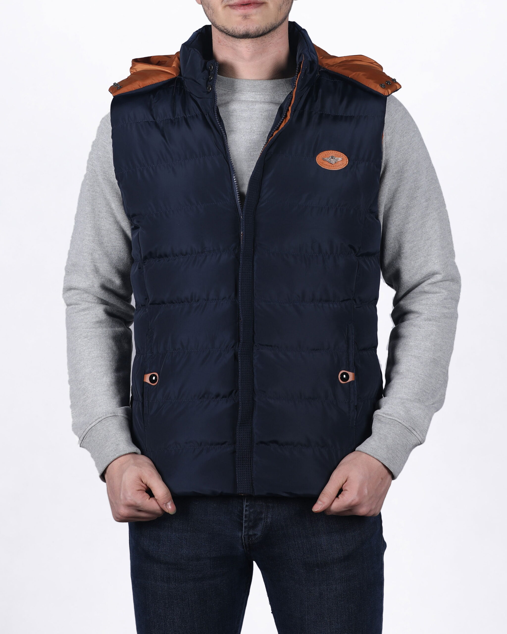 کاپشن جلیقه ای مردانه - سرمه‌ای - روبه‌رو