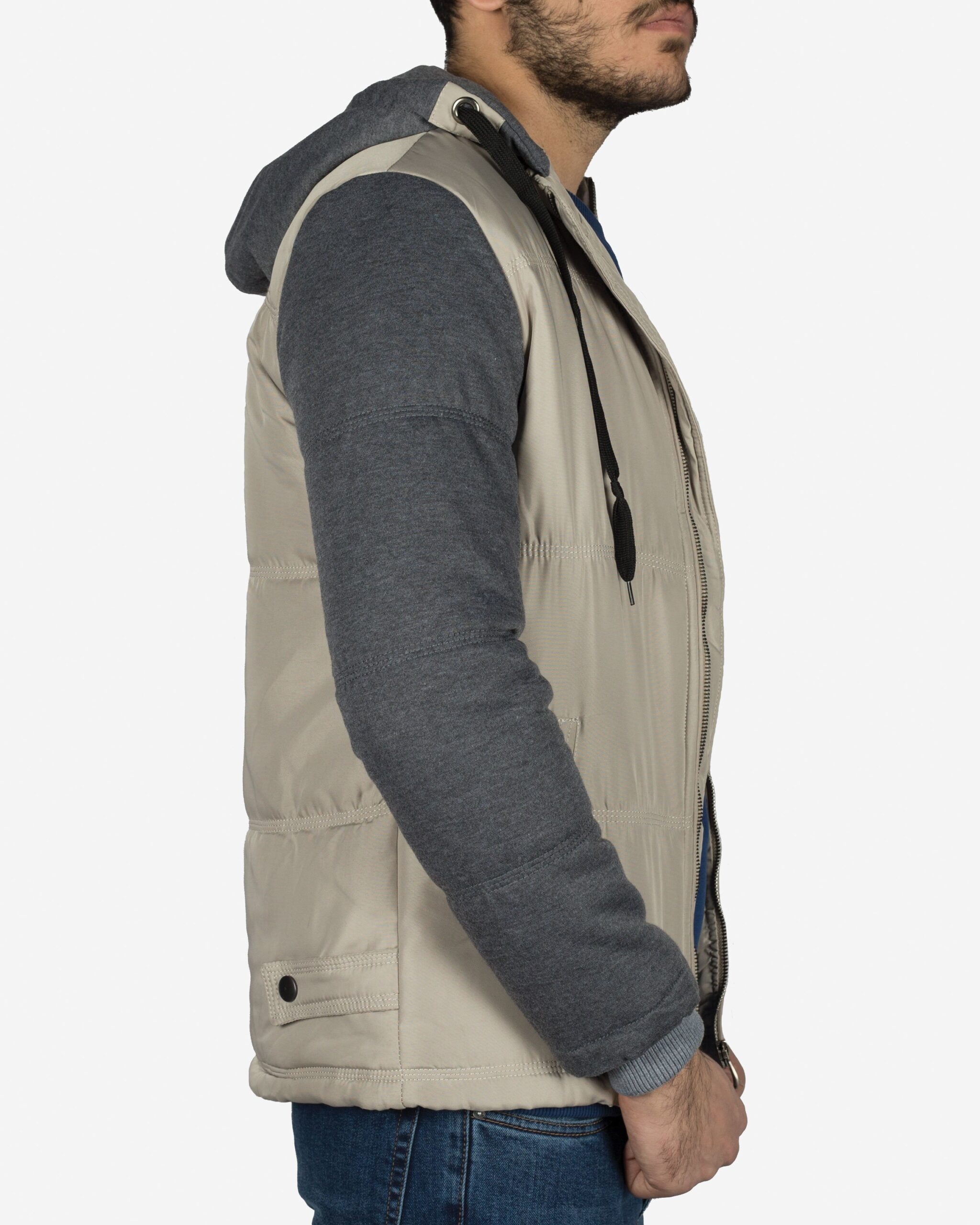 کاپشن آستین پنبه ای مردانه - کرمی - بغل