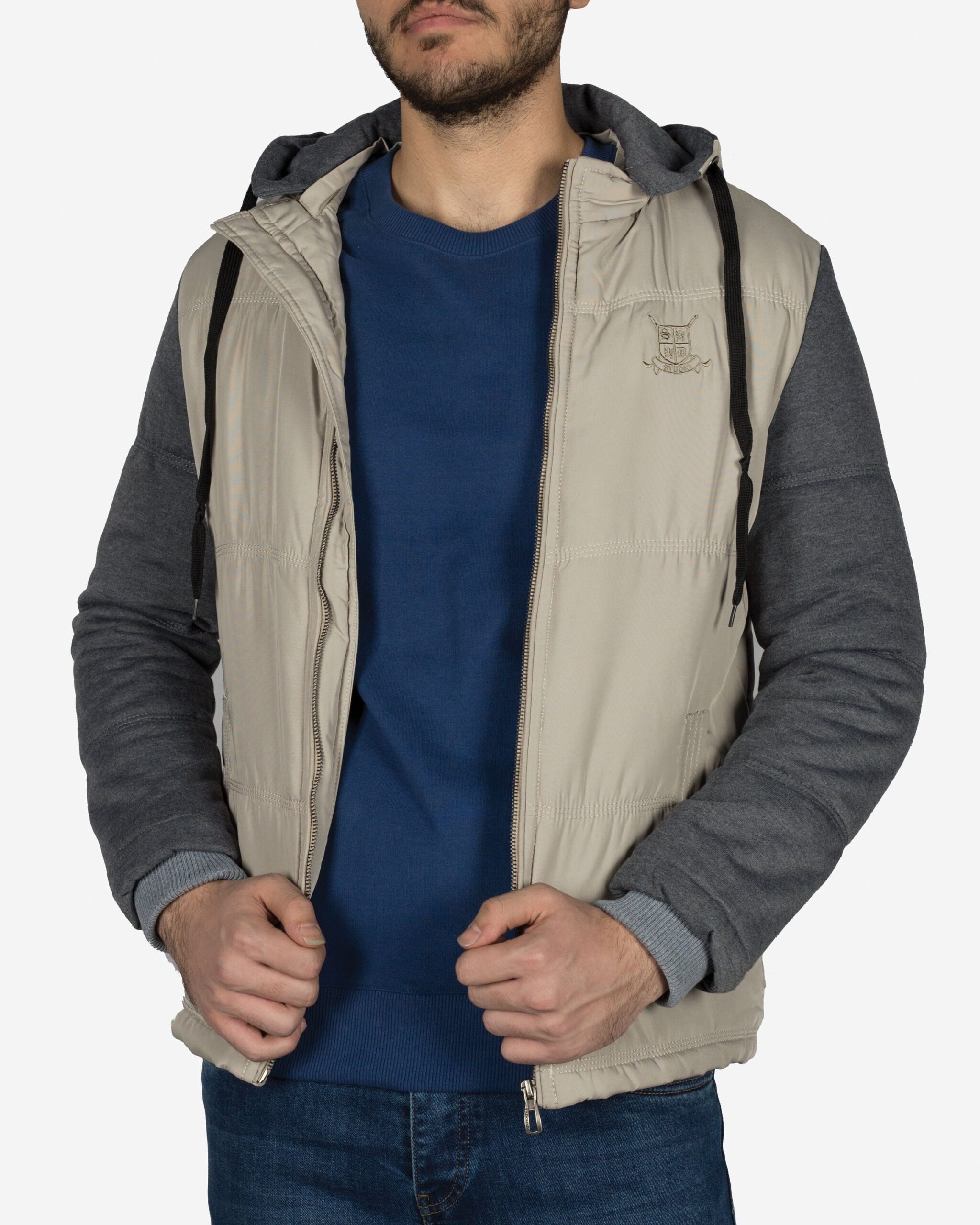 کاپشن آستین پنبه ای مردانه - کرمی - رو به‌ رو