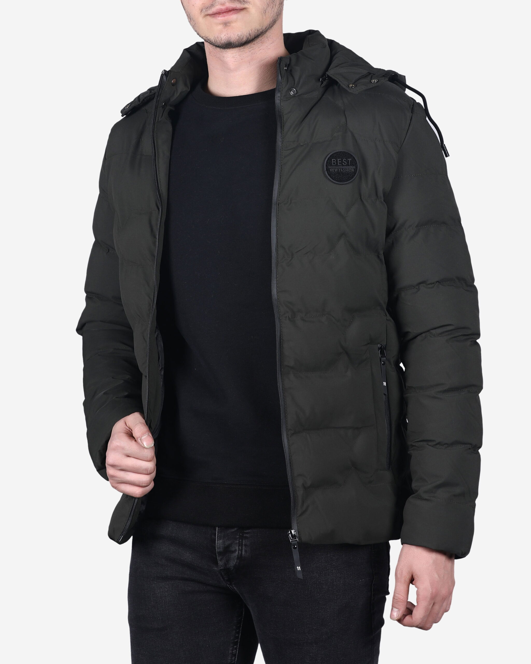 کاپشن باکاپشن بادی کوتاه مدل best کانی‌راش -سبز ارتشی - روبه‌رودی کوتاه مدل best کانی‌راش - یشمی - روبه‌رو