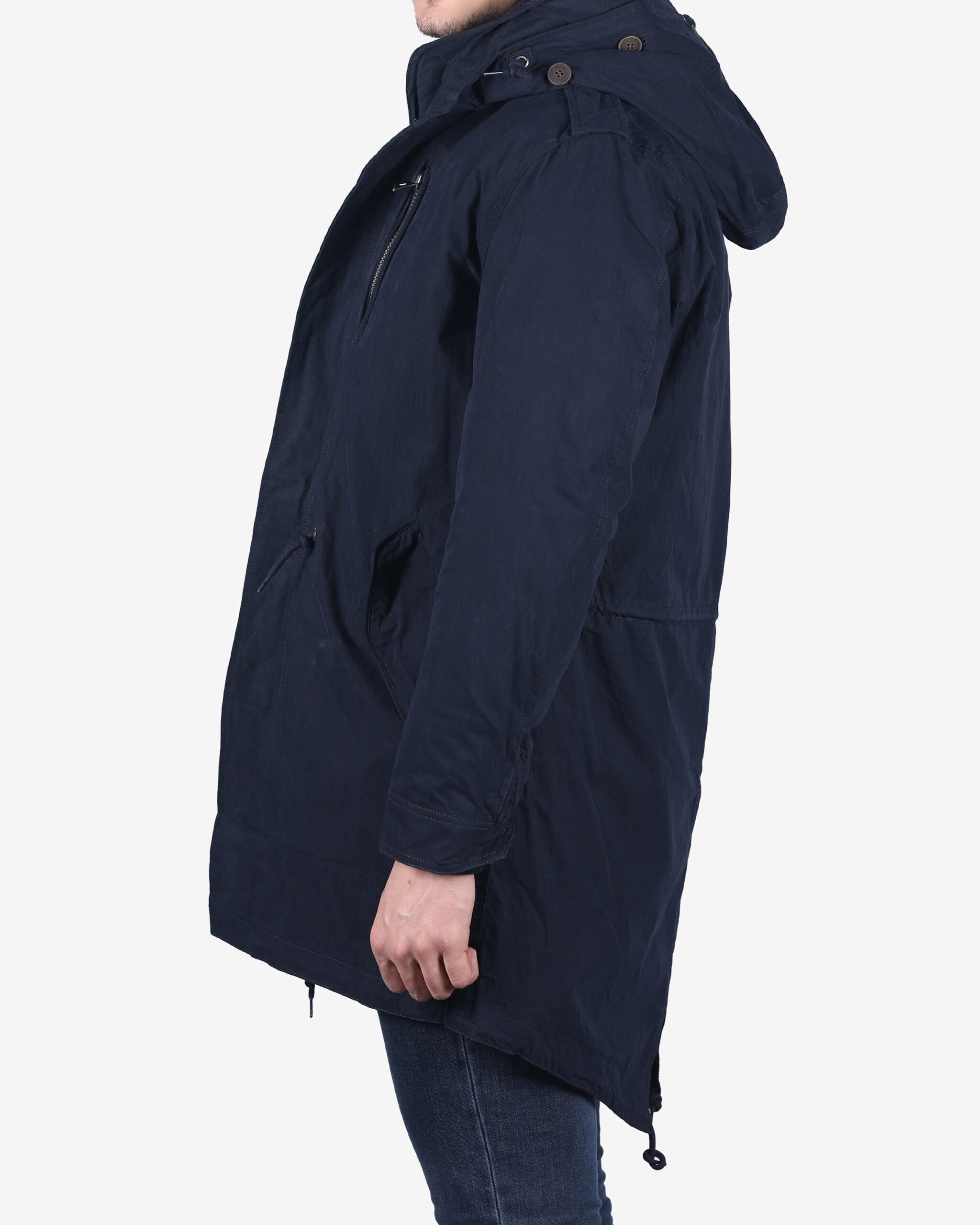 کاپشن بلند کتانی سرمه‌ای کانی‌راش - بغل