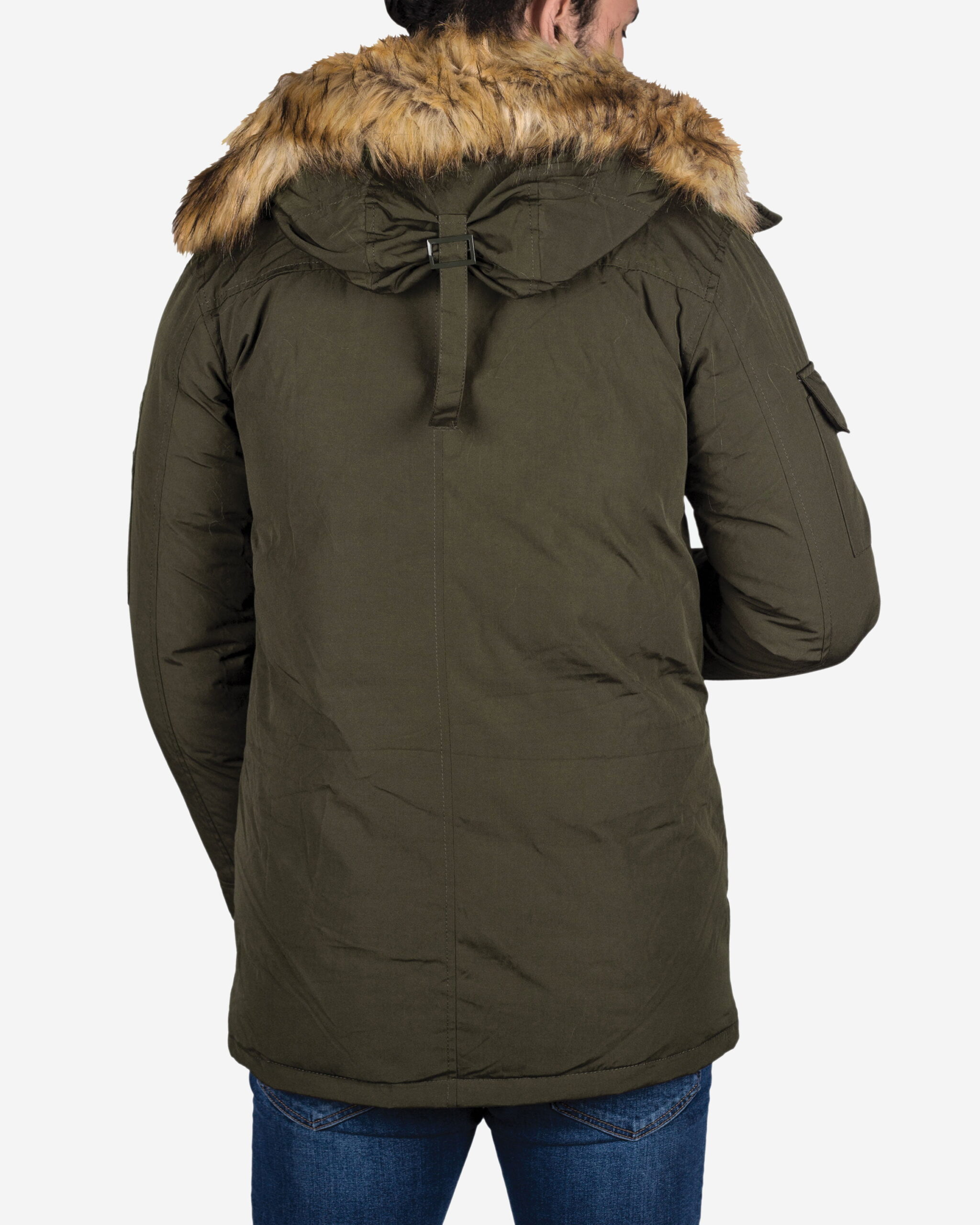 کاپشن خزدار مردانه - سبز ارتشی - پشت - خرید اینترنتی لباس - فروشگاه اینترنتی لباس سارابارا