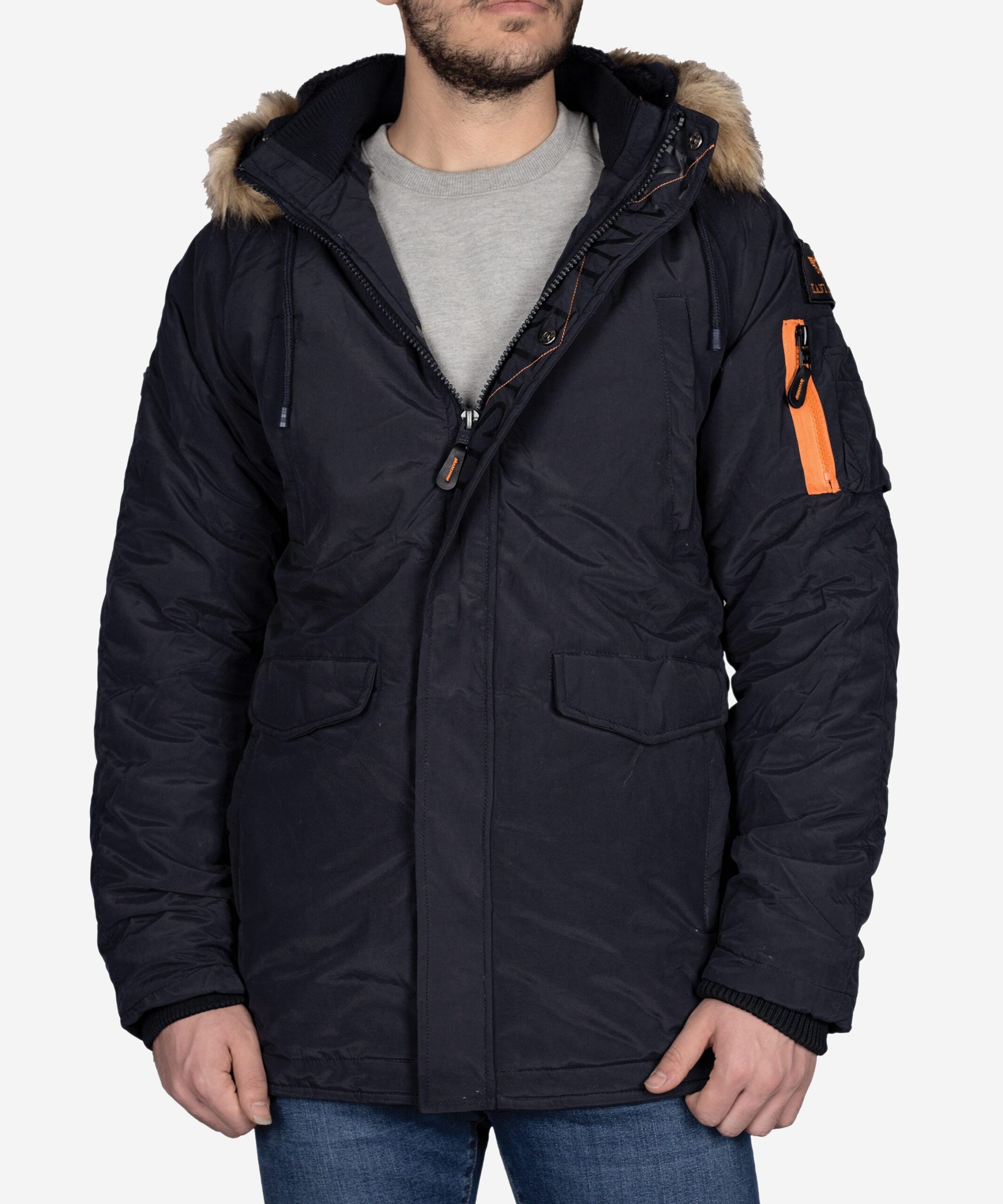 کاپشن خزدار کوتاه کانی‌راش - سرمه‌ای - روبه‌رو