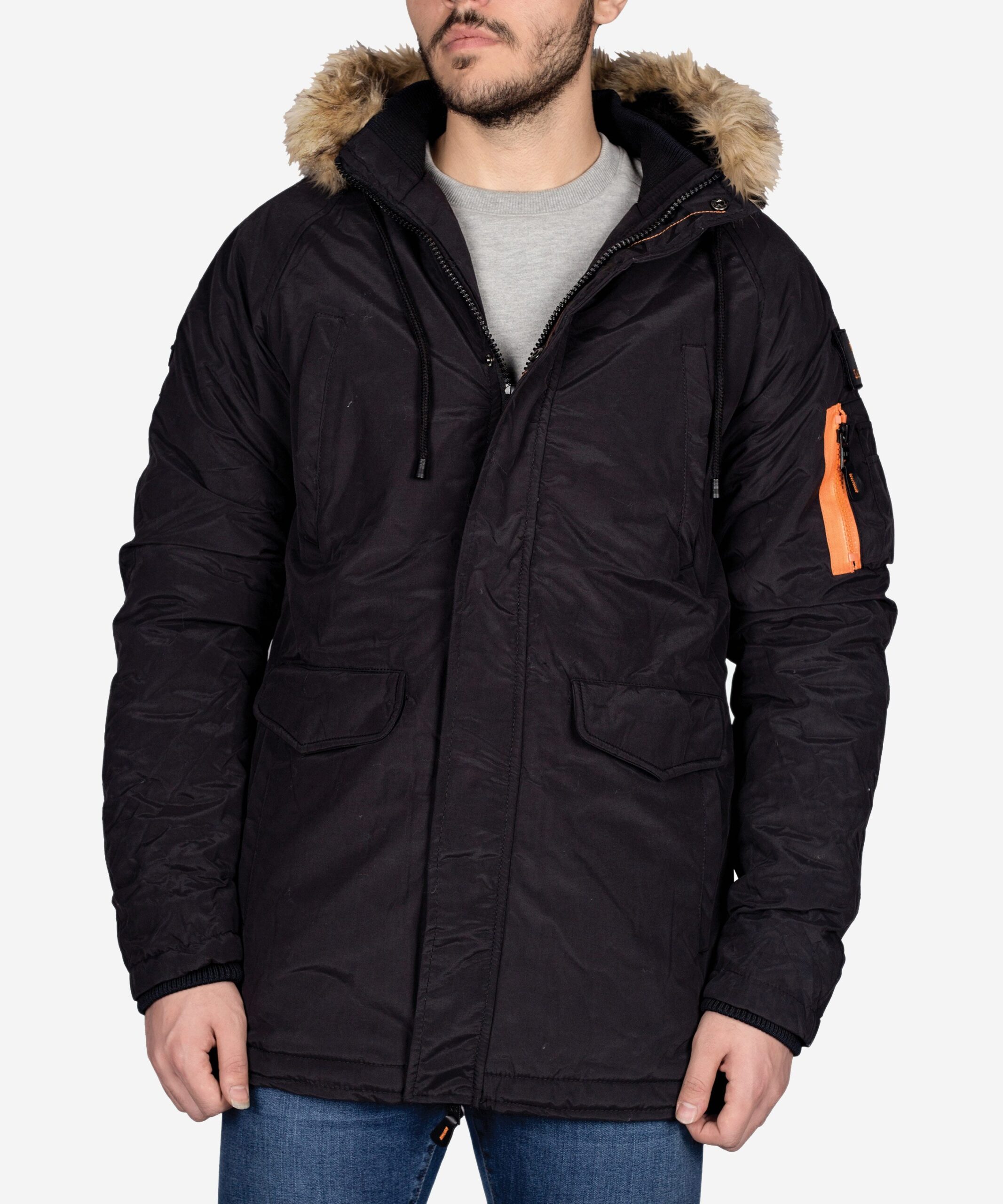 کاپشن خزدار کوتاه کانی‌راش - مشکی - روبه‌رو