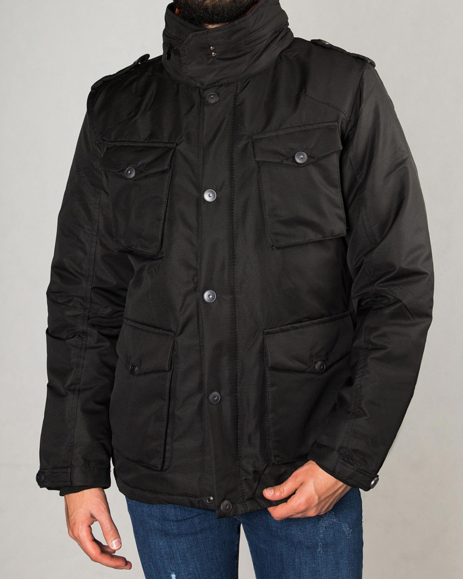 کاپشن دو یقه مردانه - مشکی - چهارجیب