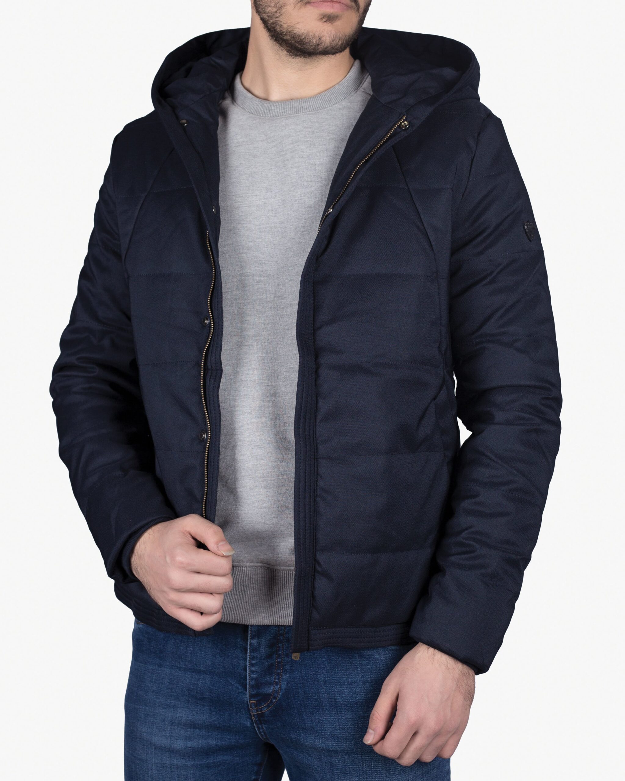 کاپشن کلاه دار مردانه - سرمه‌ای - روبه‌رو