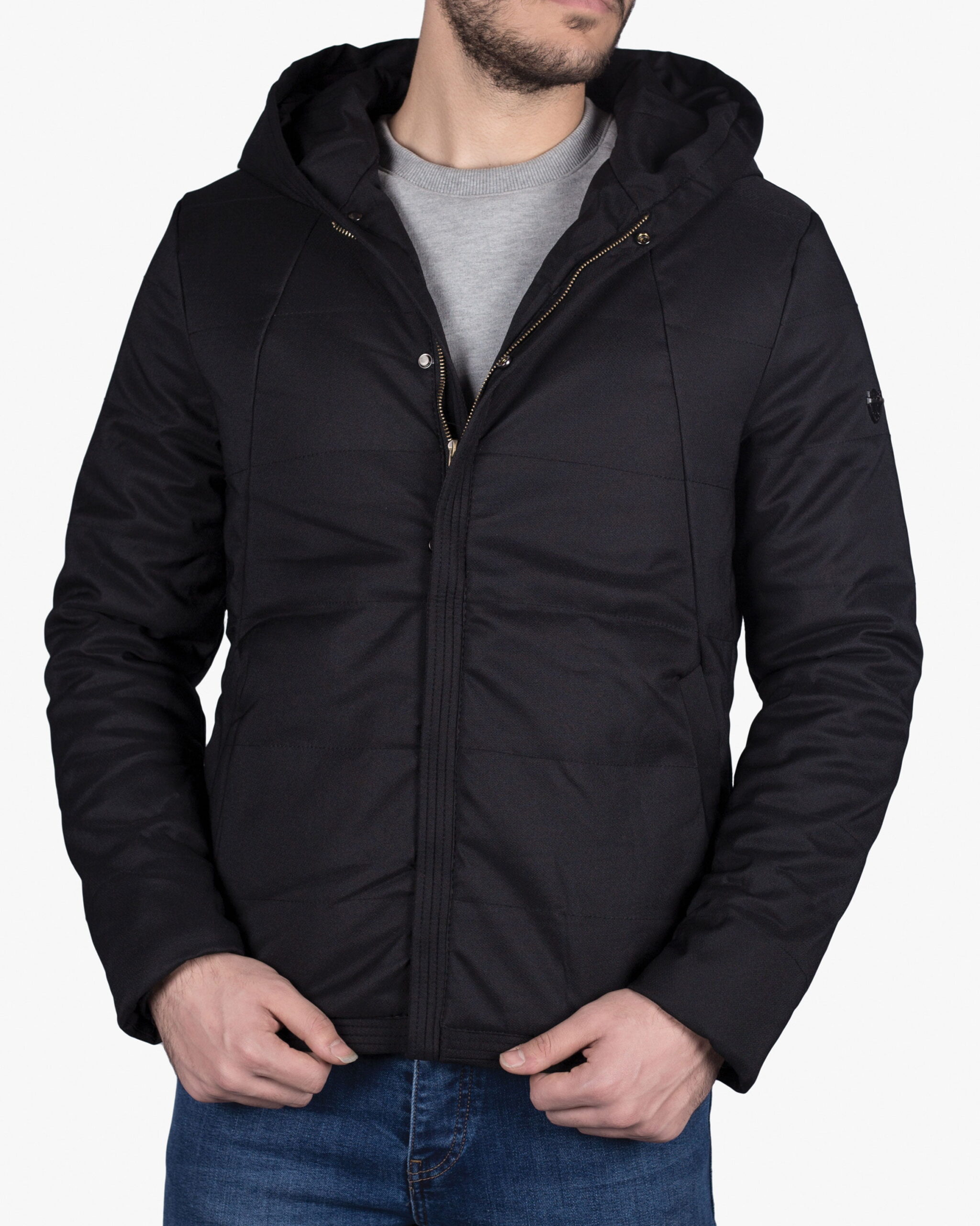 کاپشن کلاه دار مردانه - مشکی - روبه‌رو