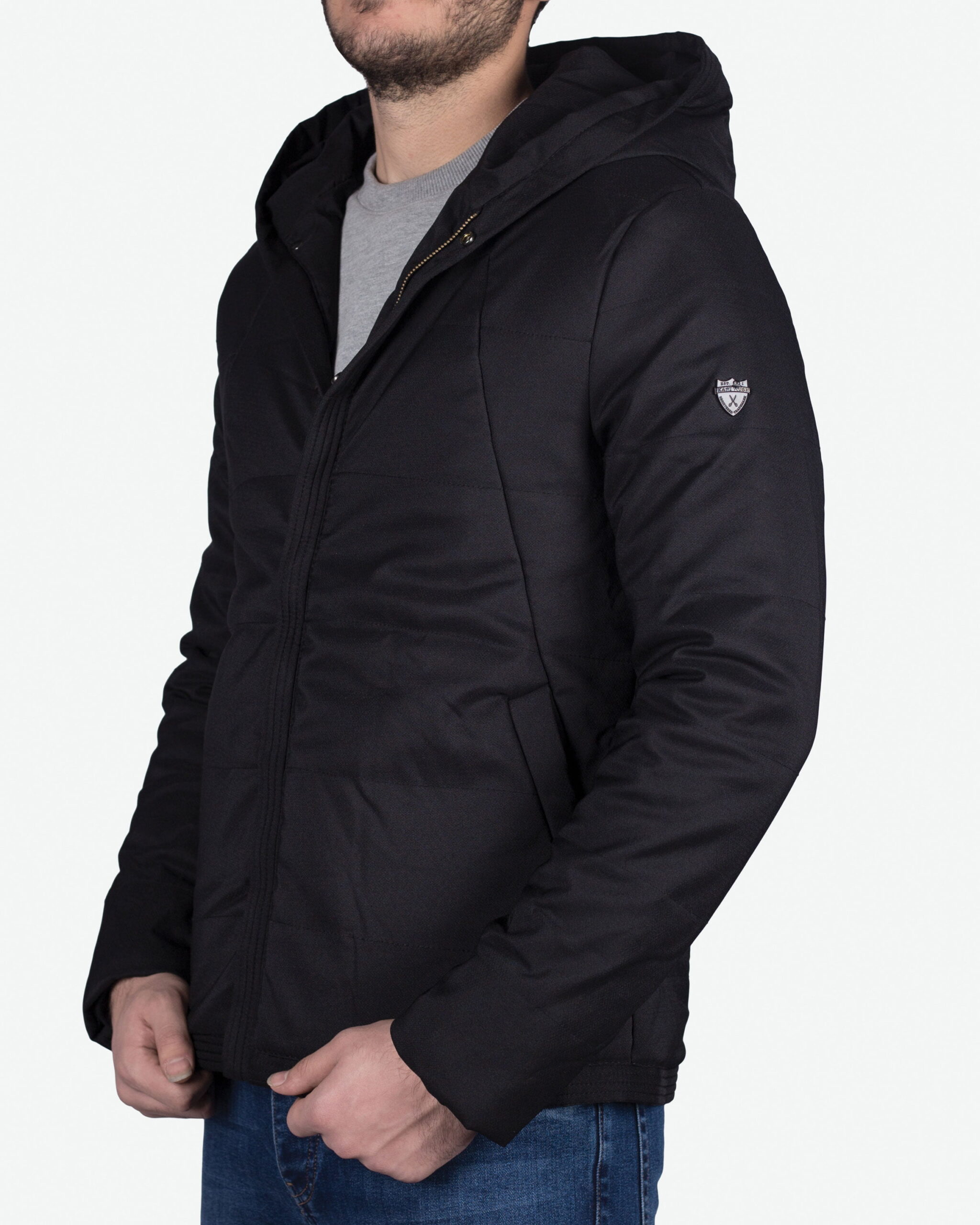 کاپشن کلاه دار مردانه - مشکی - سه‌رخ