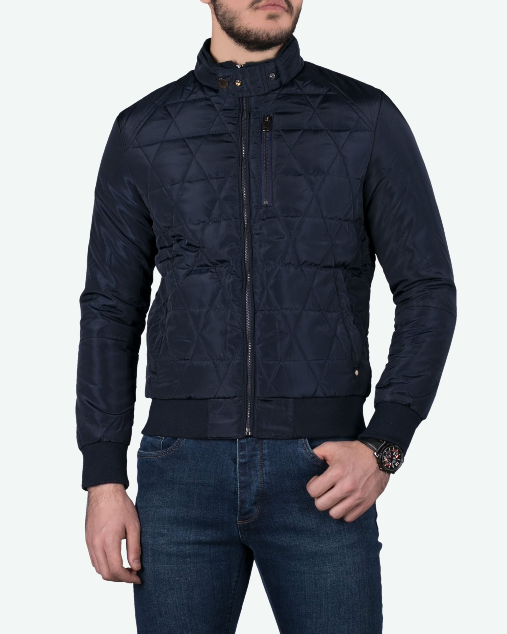 کاپشن دوخت‌دار کوتاه مردانه‌ی کانی‌راش - سرمه‌ای - روبه‌رو