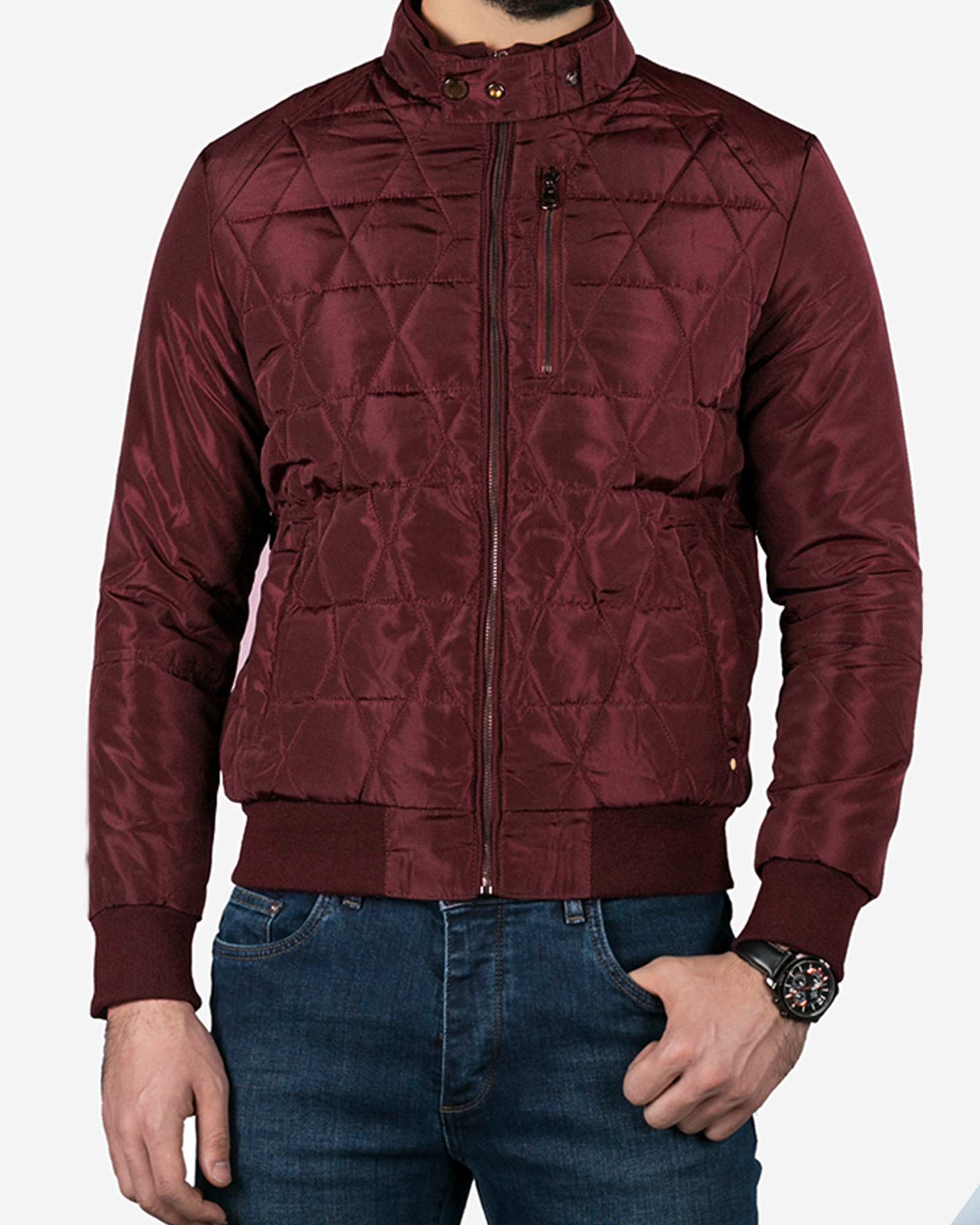 کاپشن دوخت‌دار کوتاه مردانه‌ی کانی‌راش - عنابی - روبه‌رو کاپشن