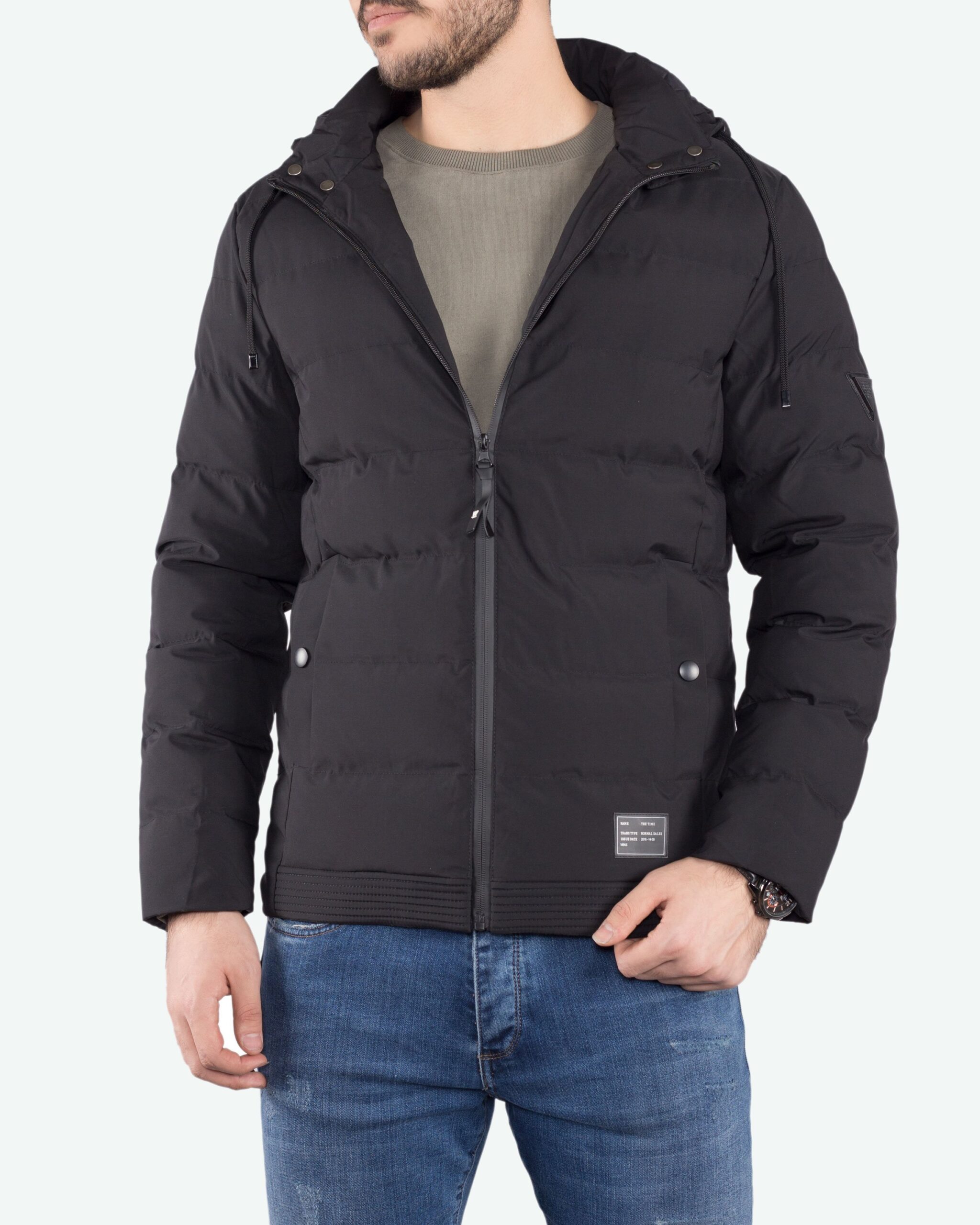 کاپشن مردانه مشکی کوتاه کانی‌ راش - مشکی - رو به رو