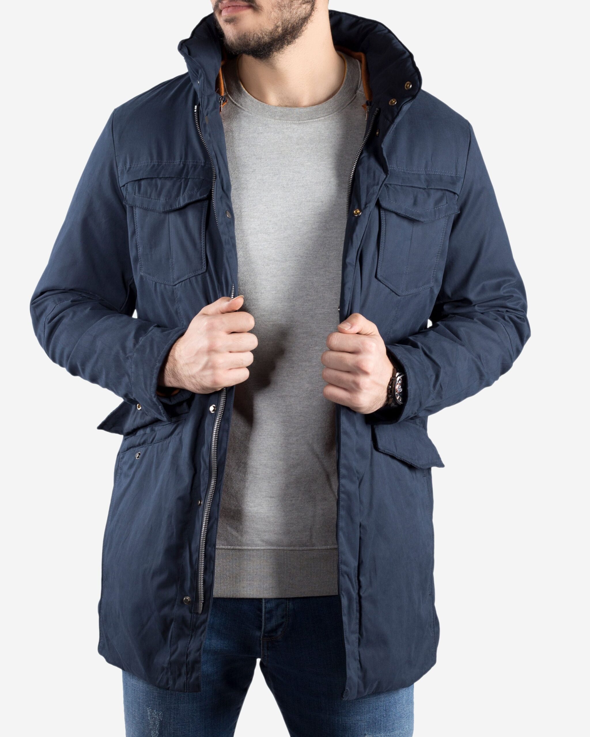 کاپشن دولایه‌ی کتانی کانی‌راش - سرمه‌ای - روبه‌رو