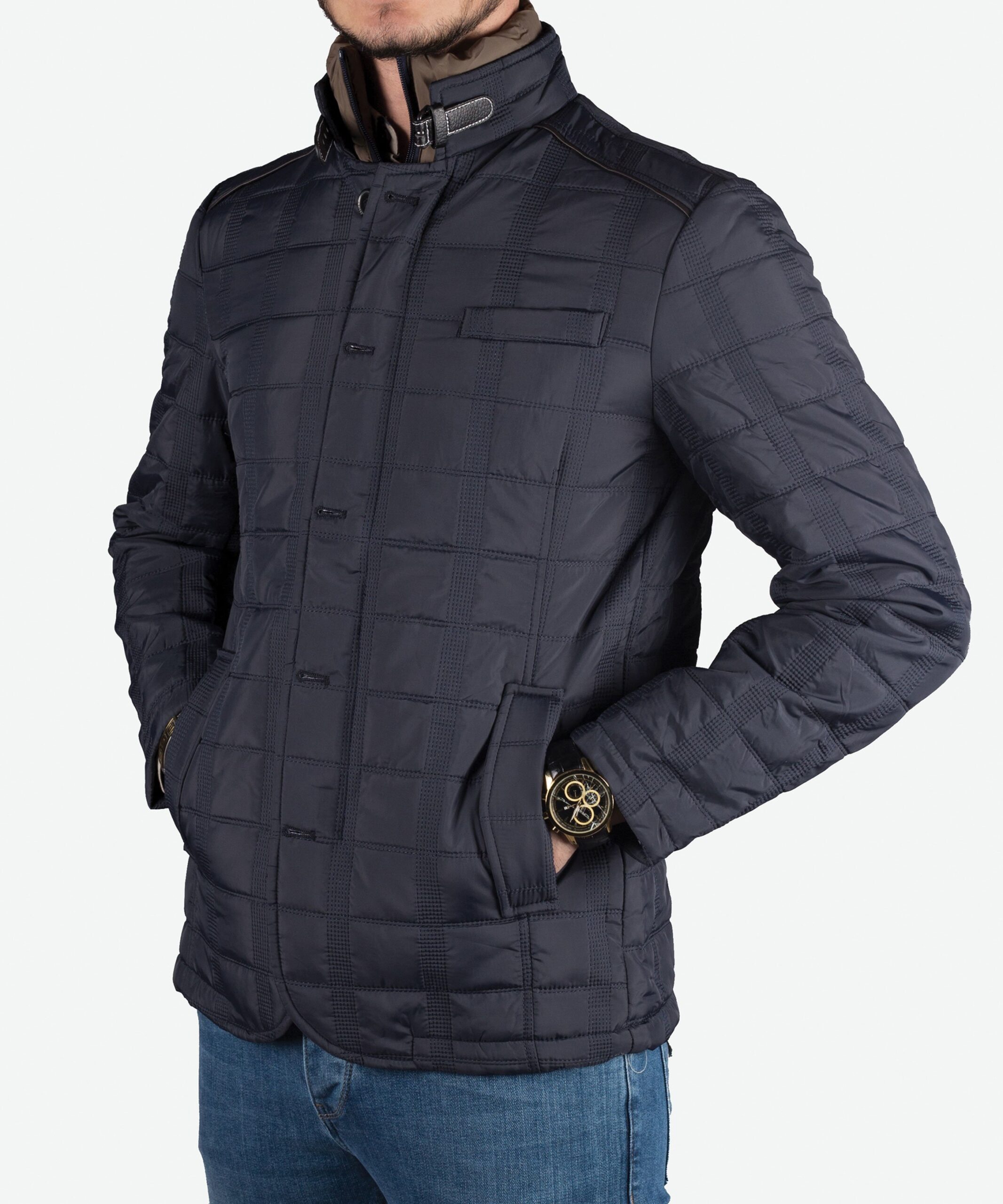 کاپشن دکمه‌ای مردانه‌ی کانی‌ارش-خاکستری تیره-سه‌رخ۱