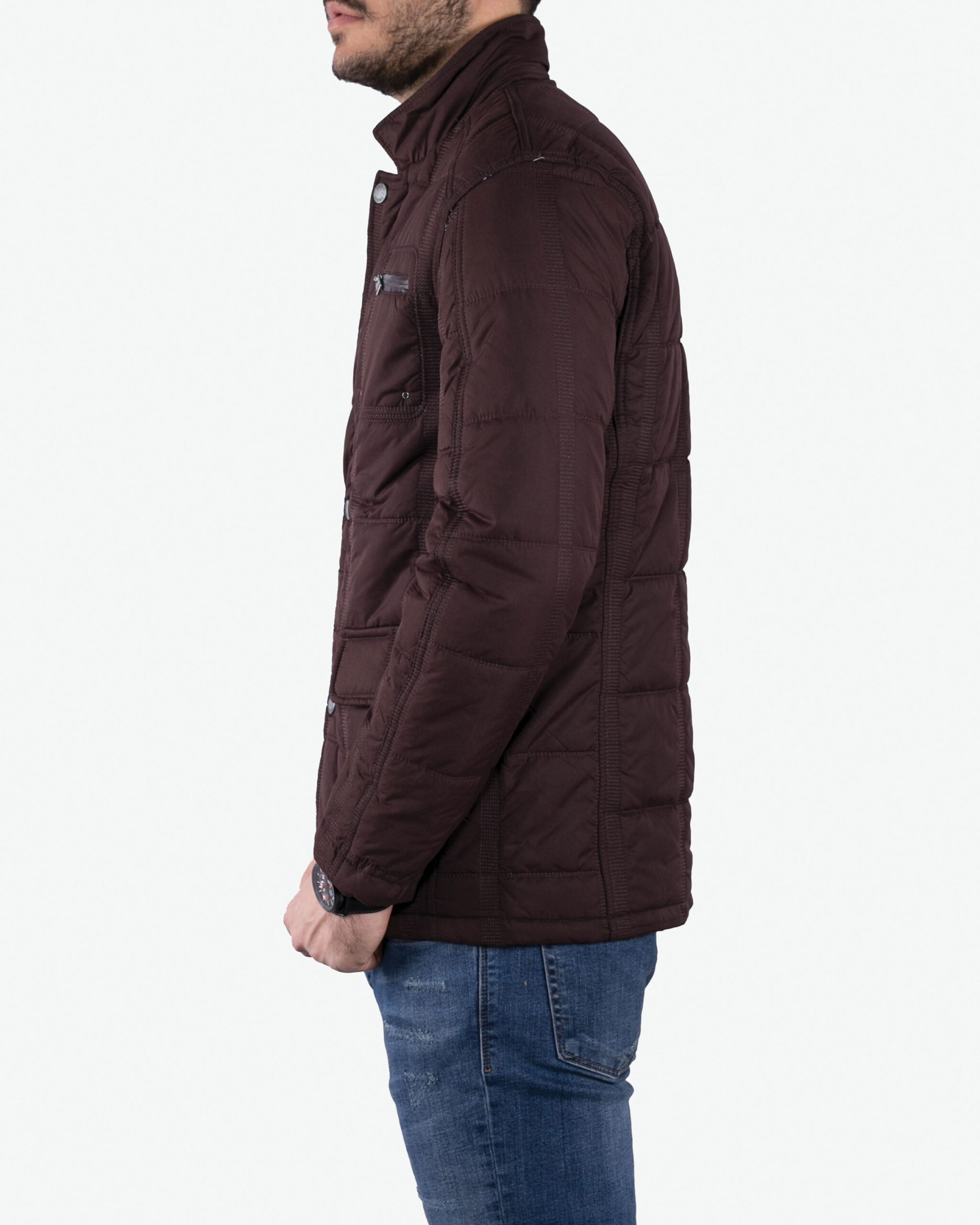 کاپشن زمستانی چهار جیب مردانه - عنابی - بغل