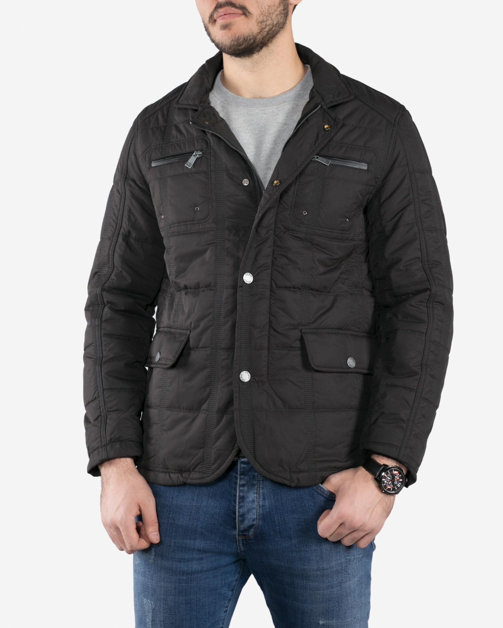 کاپشن زمستانی چهار جیب مردانه - مشکی -رو به‌ رو