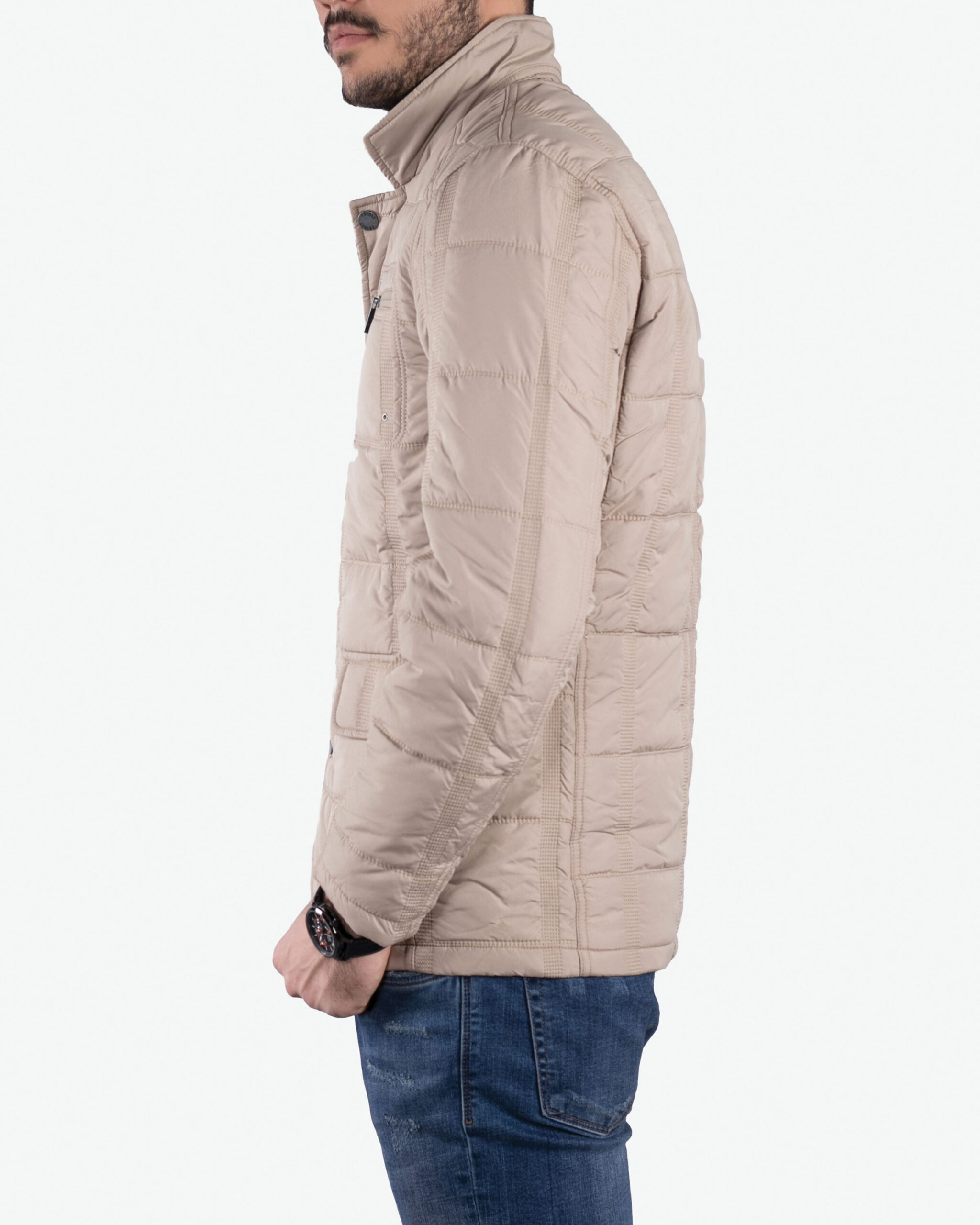 کاپشن زمستانی چهار جیب مردانه - کرمی - بغل