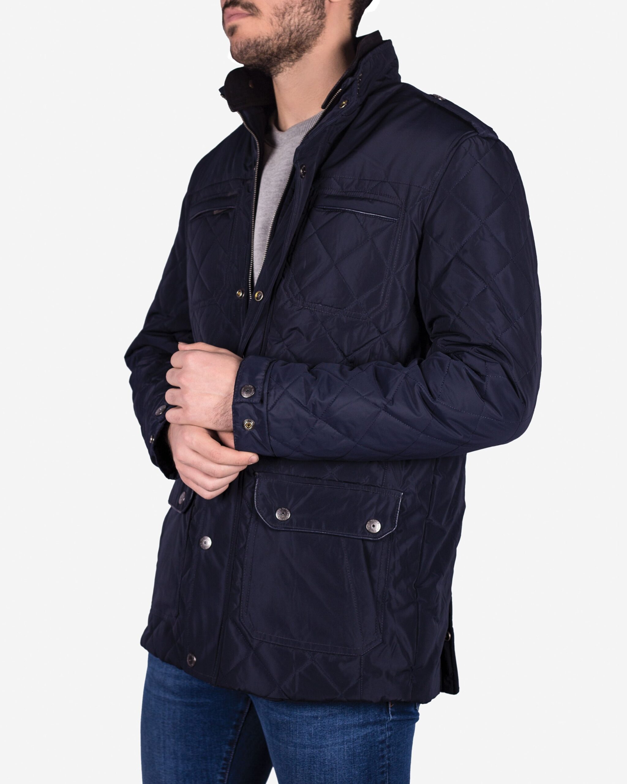 کاپشن کوتاه چهار جیب مردانه - سرمه‌ ای - رو به‌ رو