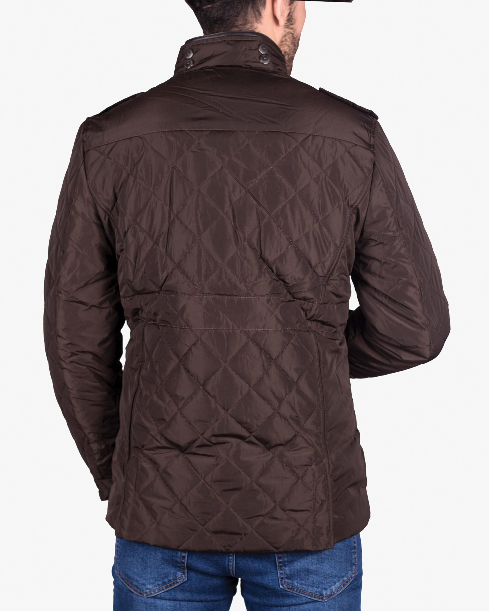 کاپشن کوتاه چهار جیب مردانه - قهوه‌ ای تیره - پشت