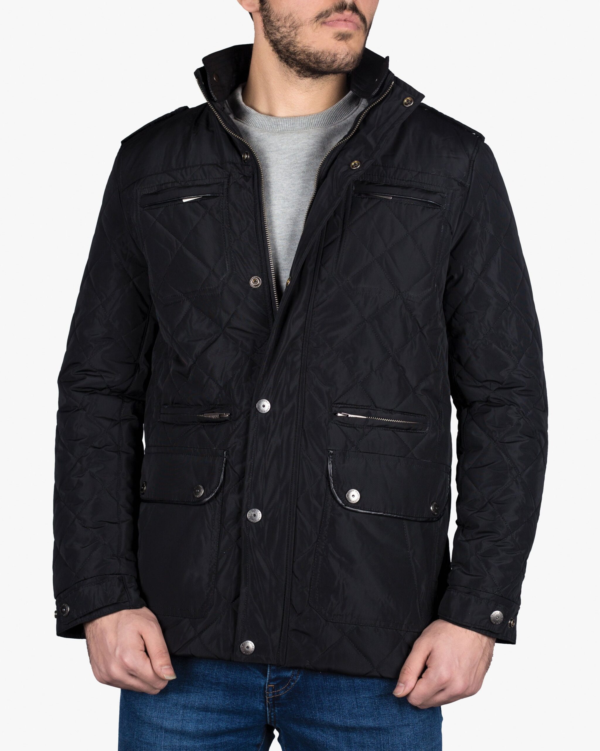 کاپشن کوتاه چهار جیب مردانه - مشکی - رو به‌ رو