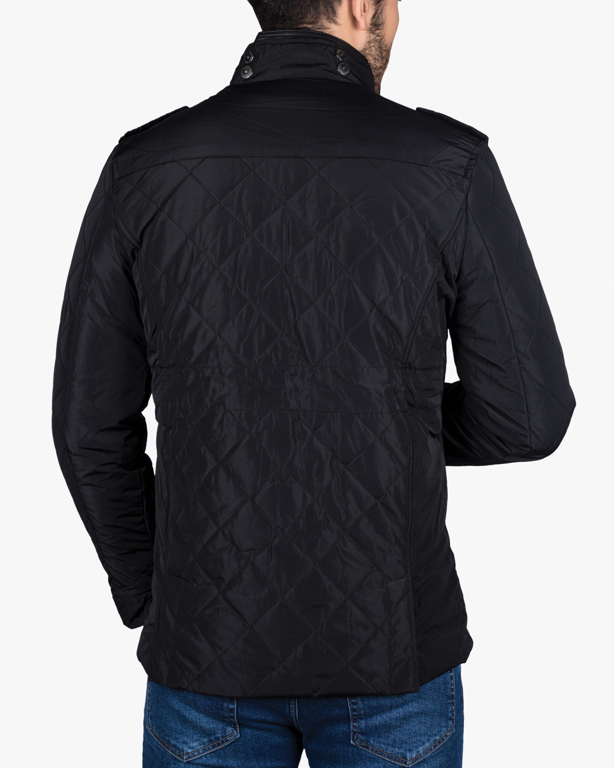 کاپشن کوتاه چهار جیب مردانه - مشکی - پشت