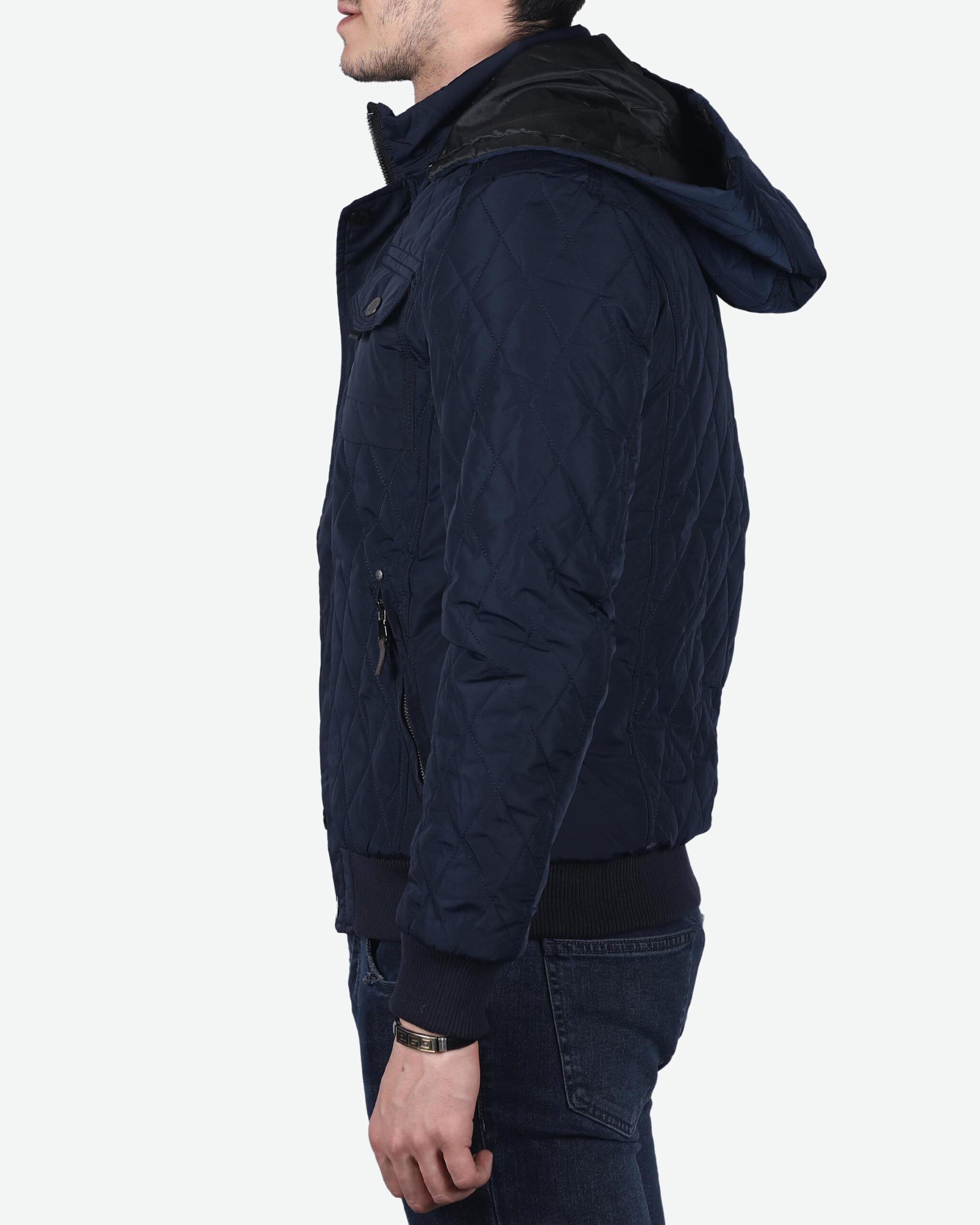 کاپشن کوتاه کلاه‌دار کانی‌راش - سرمه‌ای - بغل