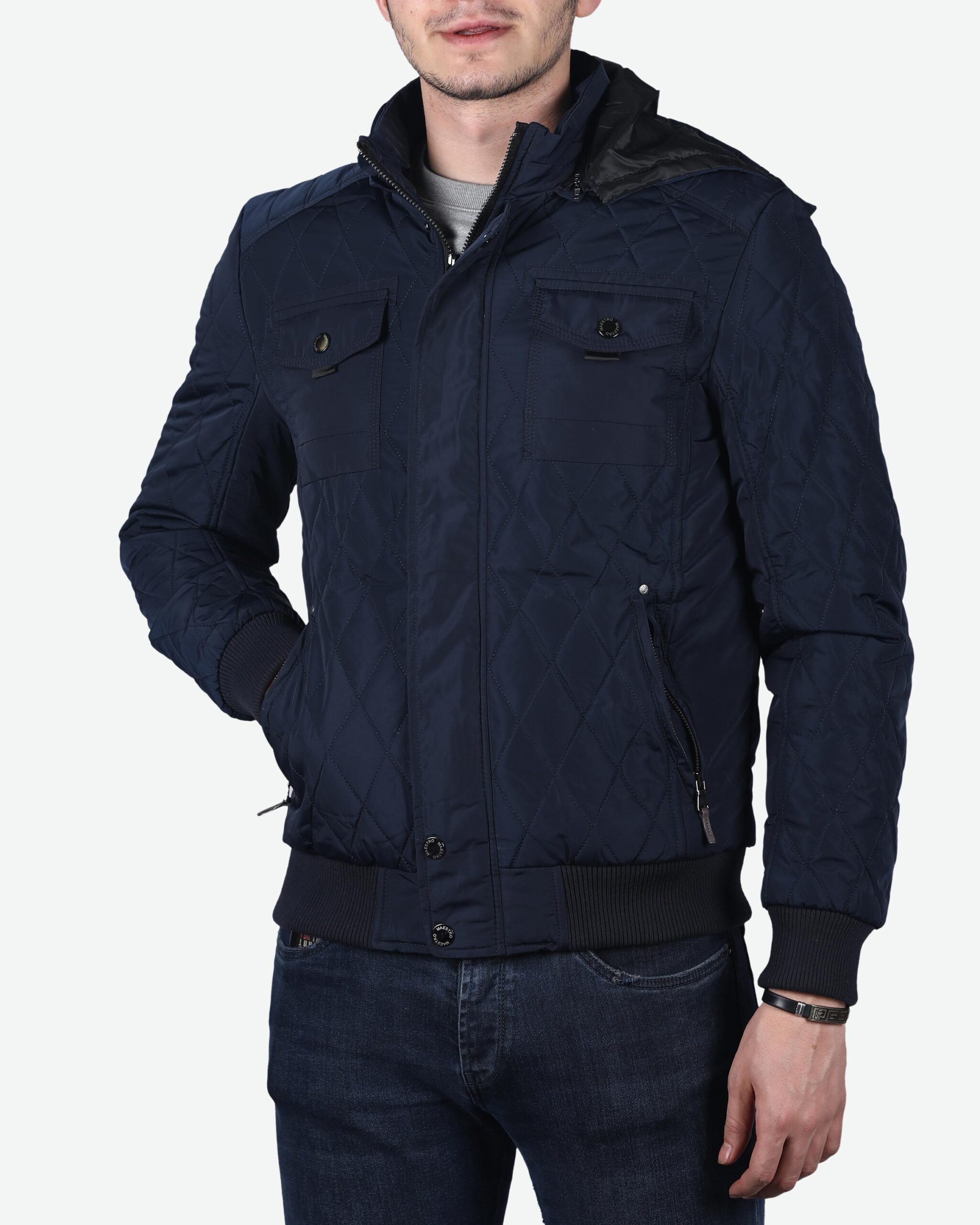 کاپشن کوتاه کلاه‌دار کانی‌راش - سرمه‌ای - روبه‌رو