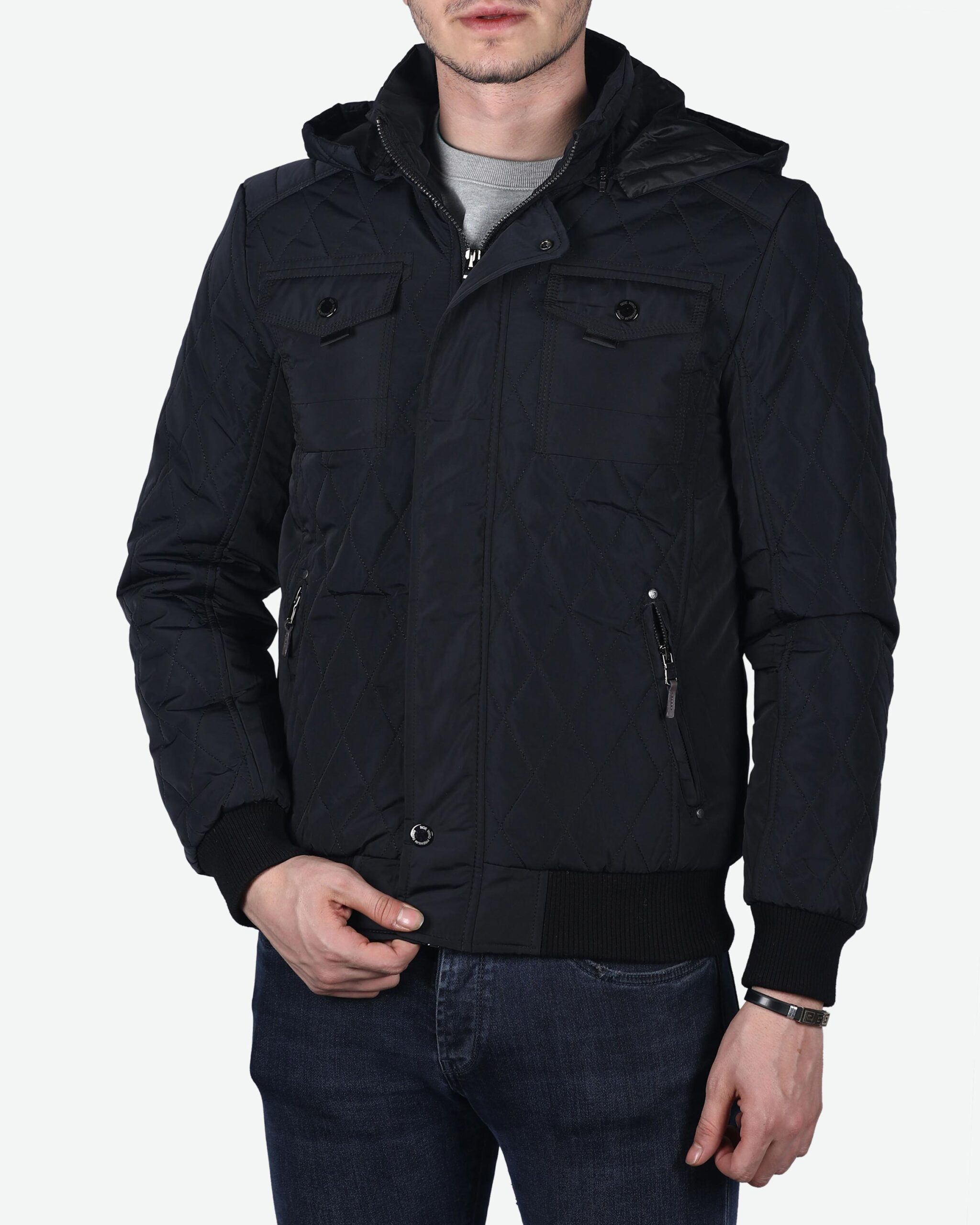 کاپشن کوتاه کلاه‌دار کانی‌راش - مشکی - روبه‌رو