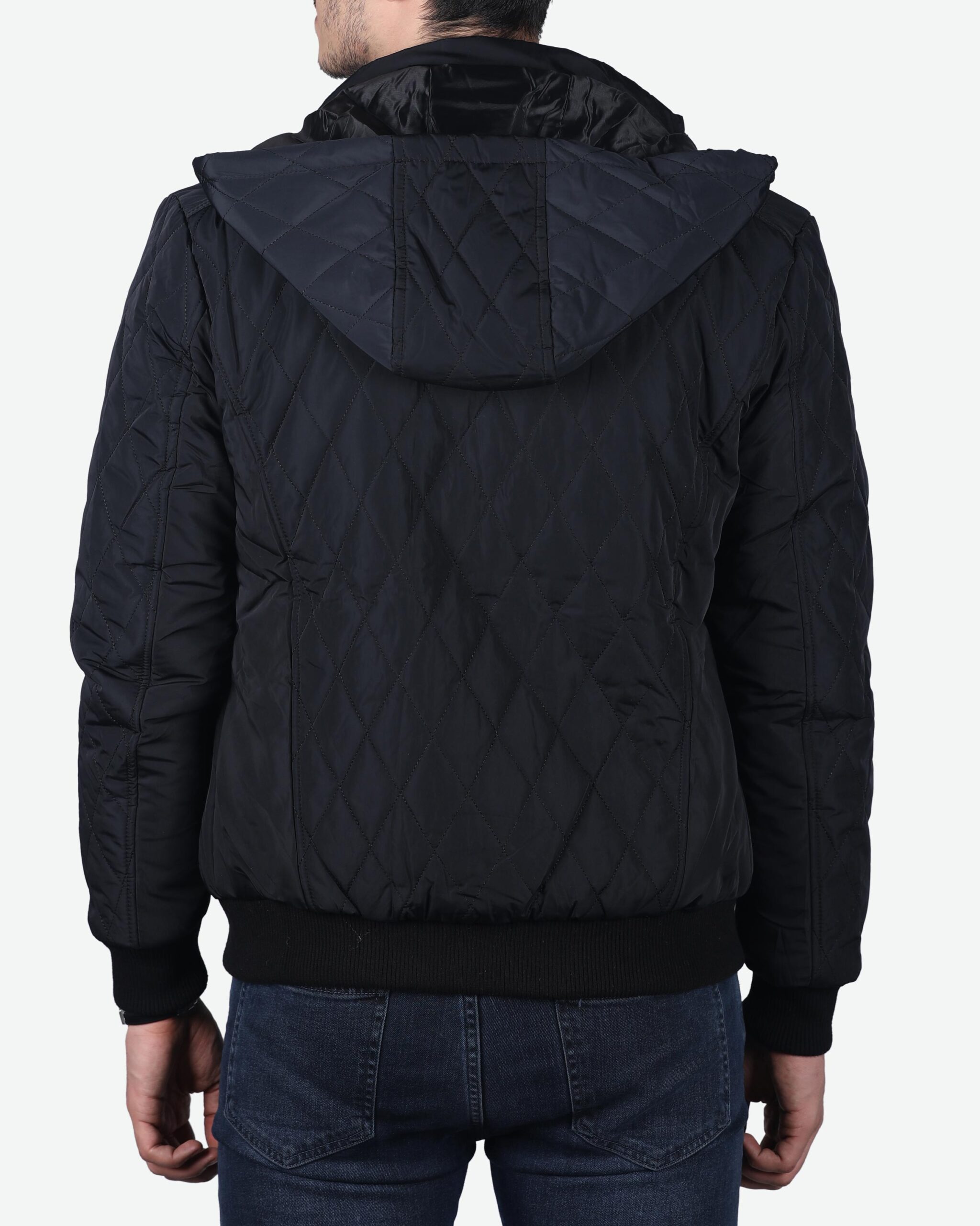 کاپشن کوتاه کلاه‌دار کانی‌راش - مشکی - پشت