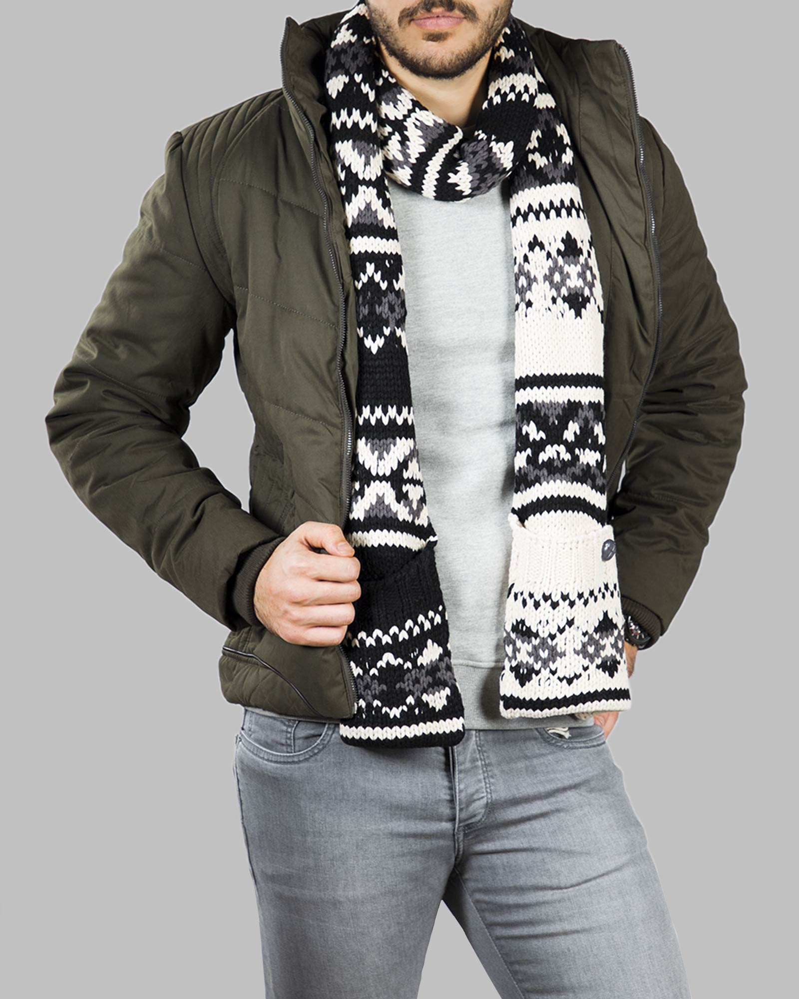 کاپشن یقه ایستاده بدون کلاه مردانه - سبز ارتشی - محیطی