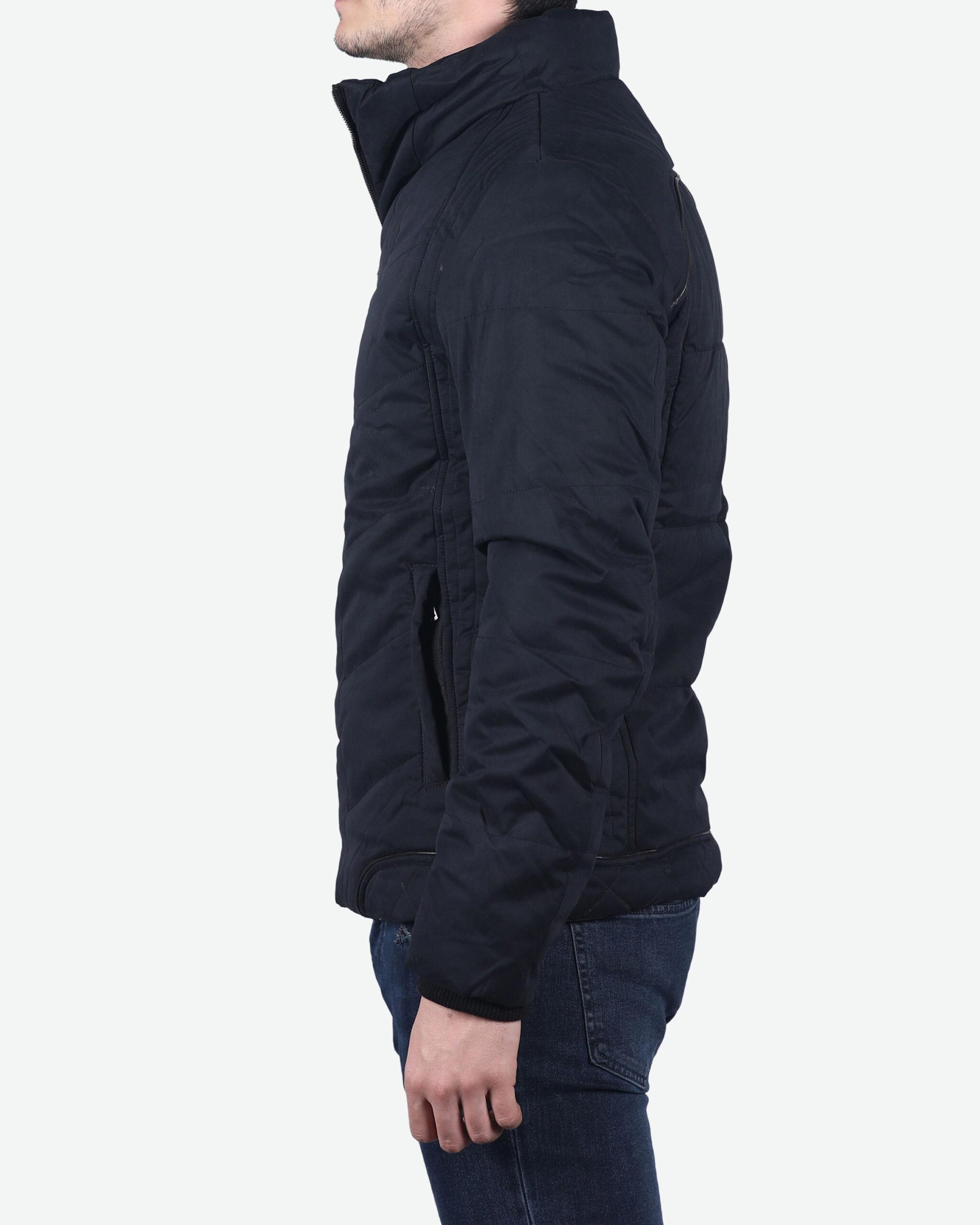 کاپشن یقه ایستاده بدون کلاه مردانه - سرمه‌ ای - بغل