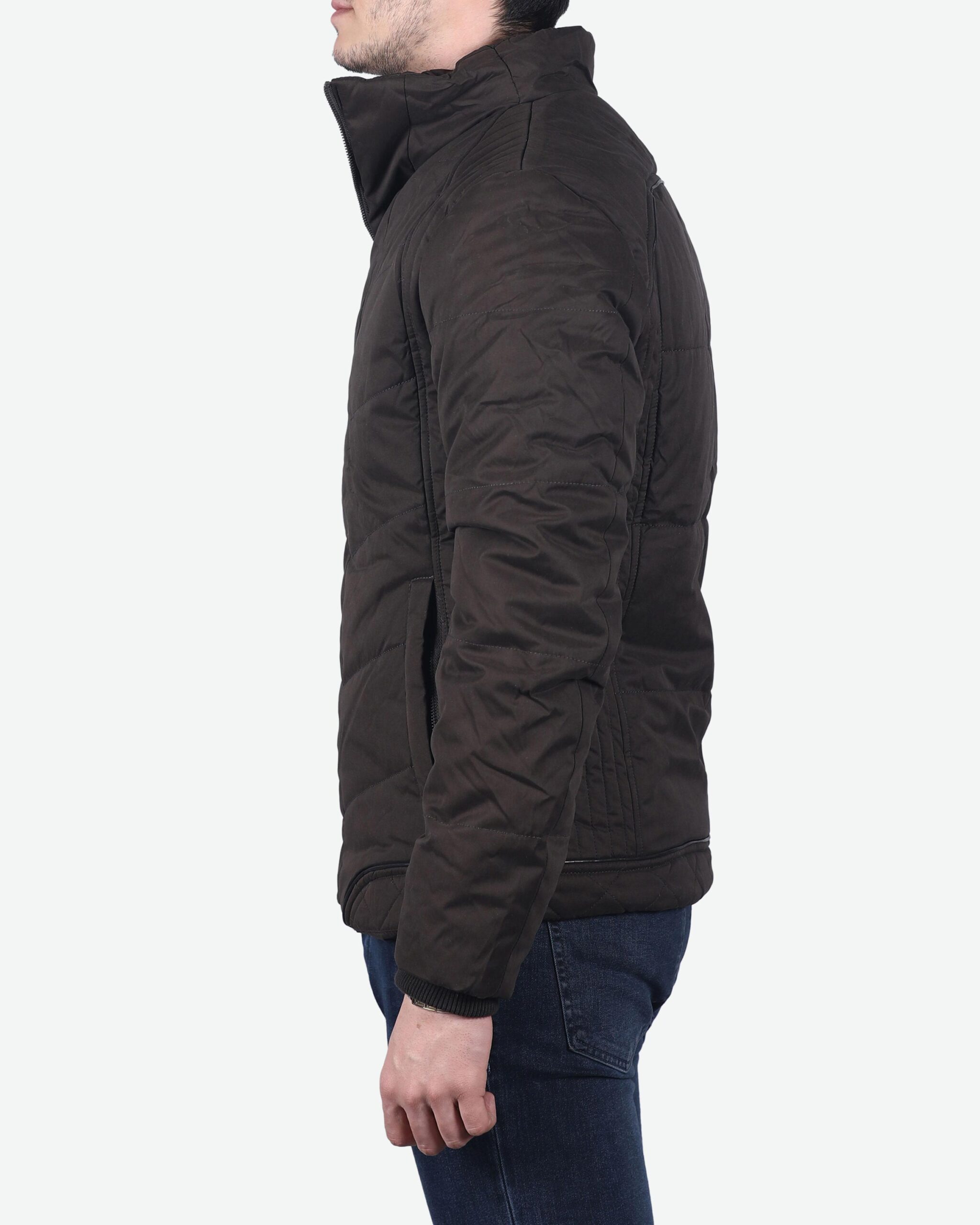 کاپشن یقه ایستاده بدون کلاه مردانه - قهوه‌ ای - بغل