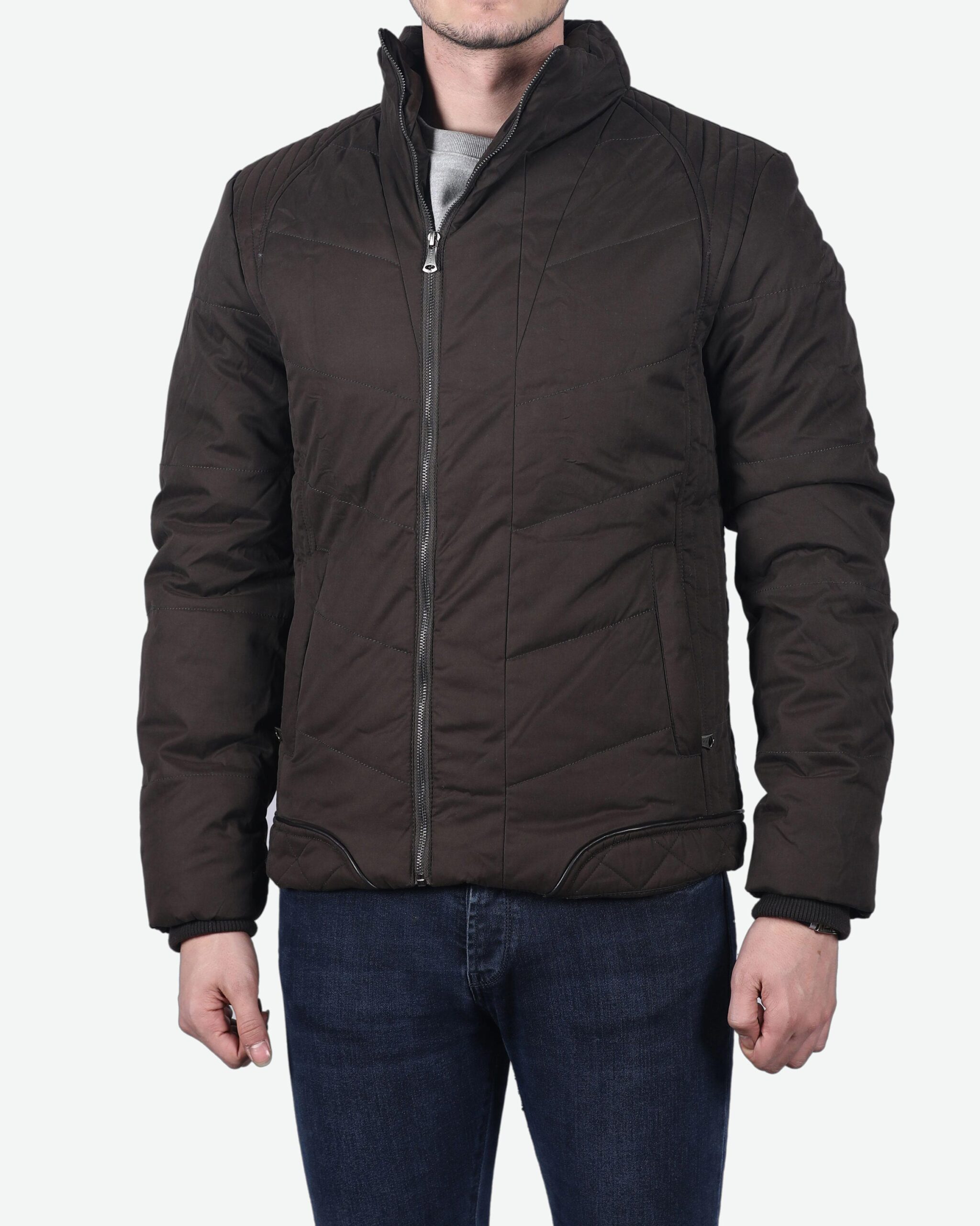 کاپشن یقه ایستاده بدون کلاه مردانه -قهوه‌ ای - رو به‌ رو