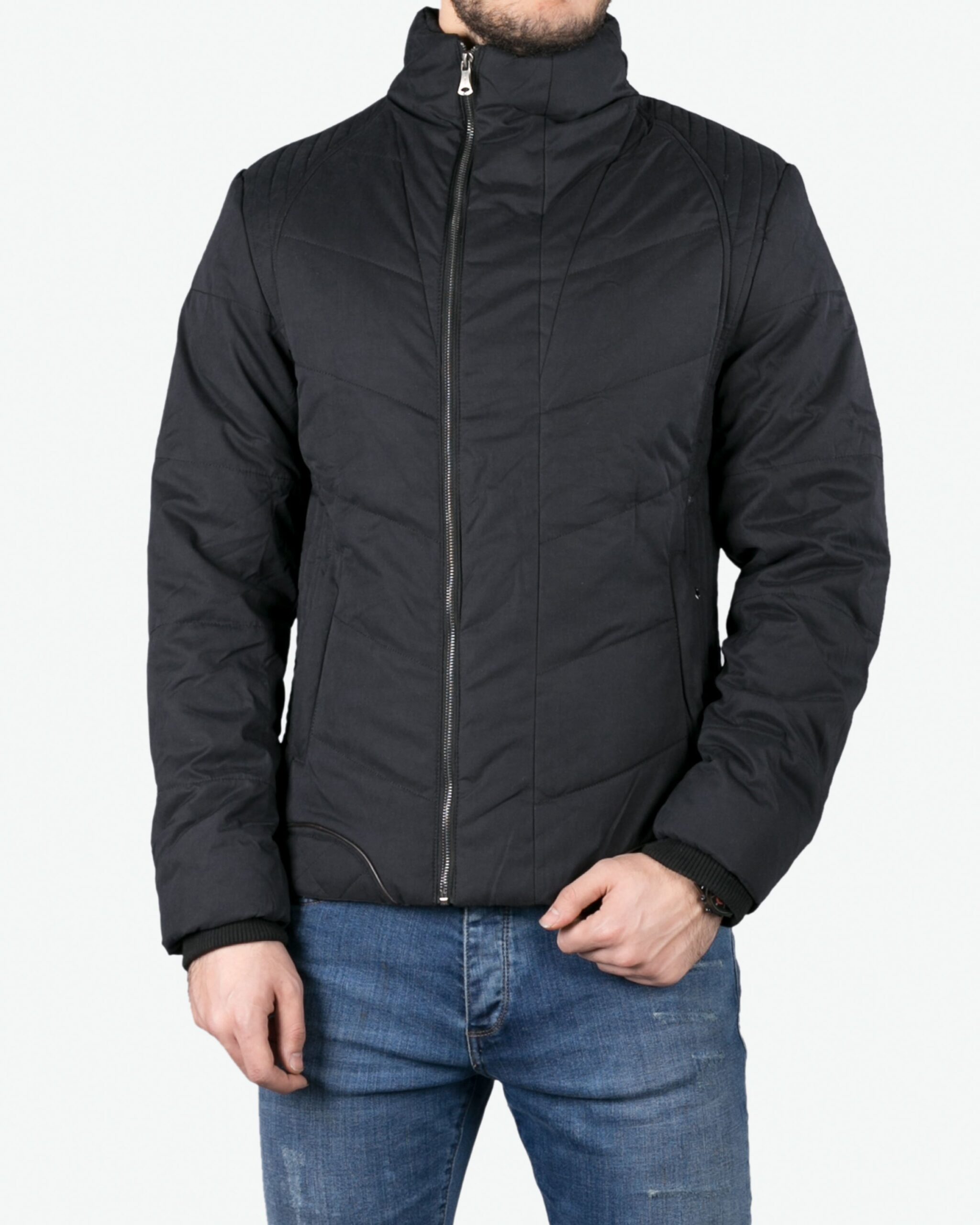 کاپشن یقه ایستاده بدون کلاه مردانه - مشکی - رو به‌ رو