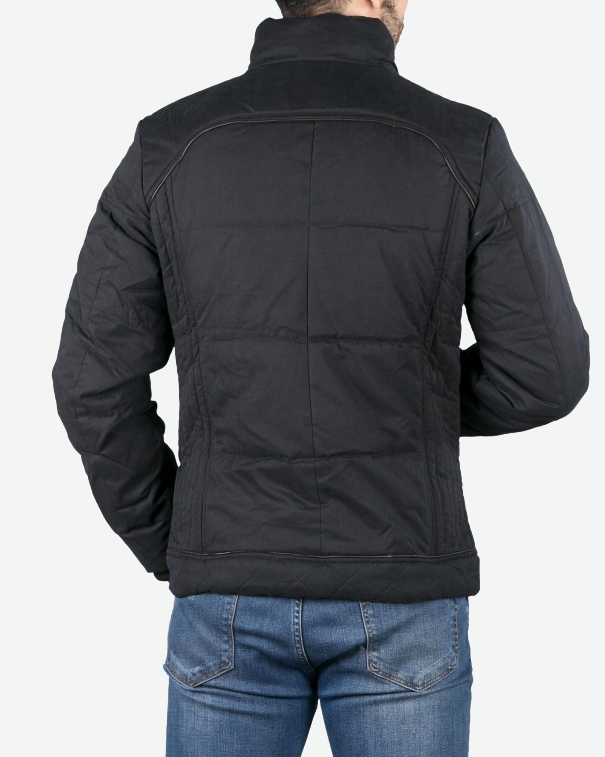 کاپشن یقه ایستاده بدون کلاه مردانه - مشکی - پشت