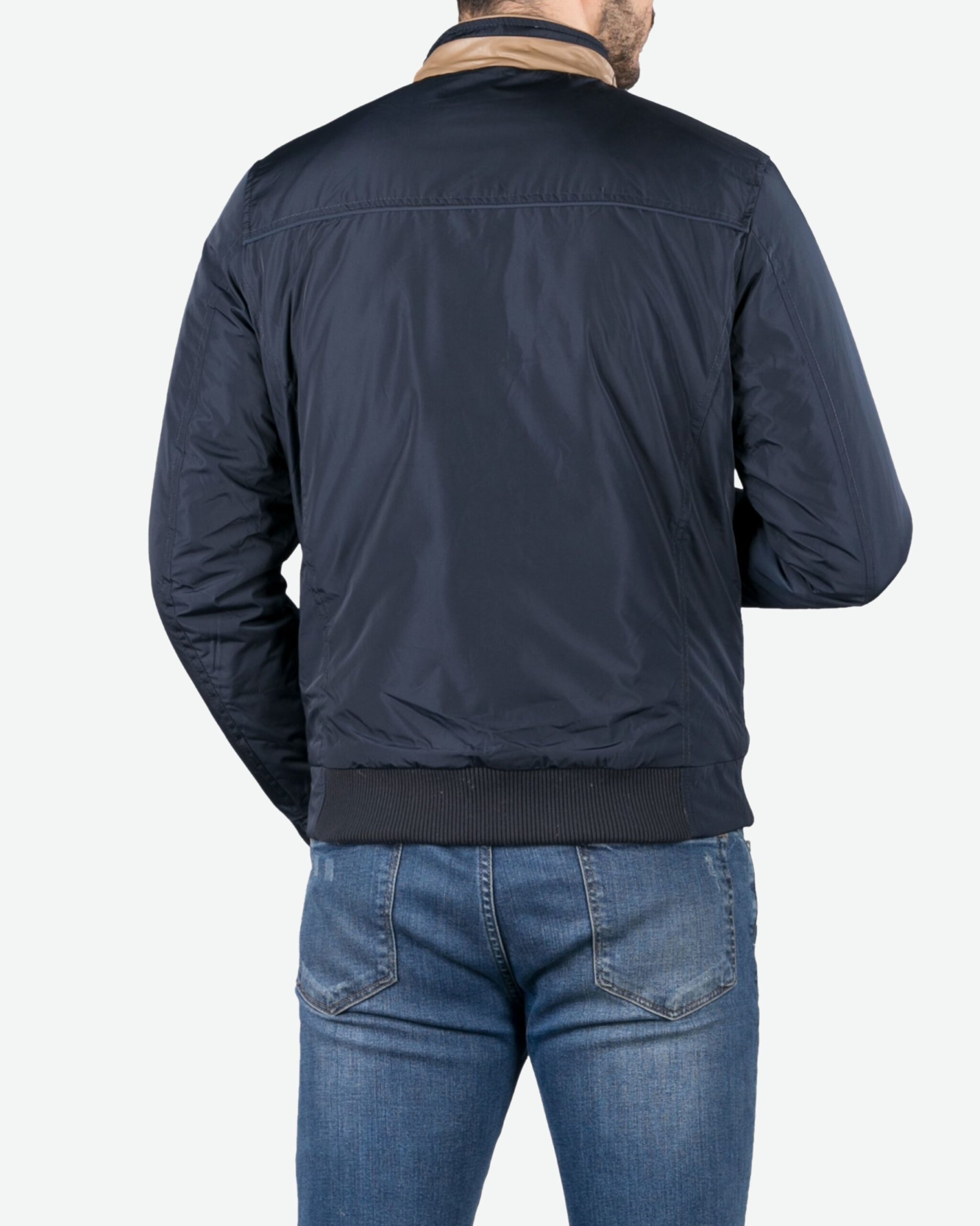 کاپشن مردانه کوتاه یقه ایستاده - سرمه‌ ای - پشت