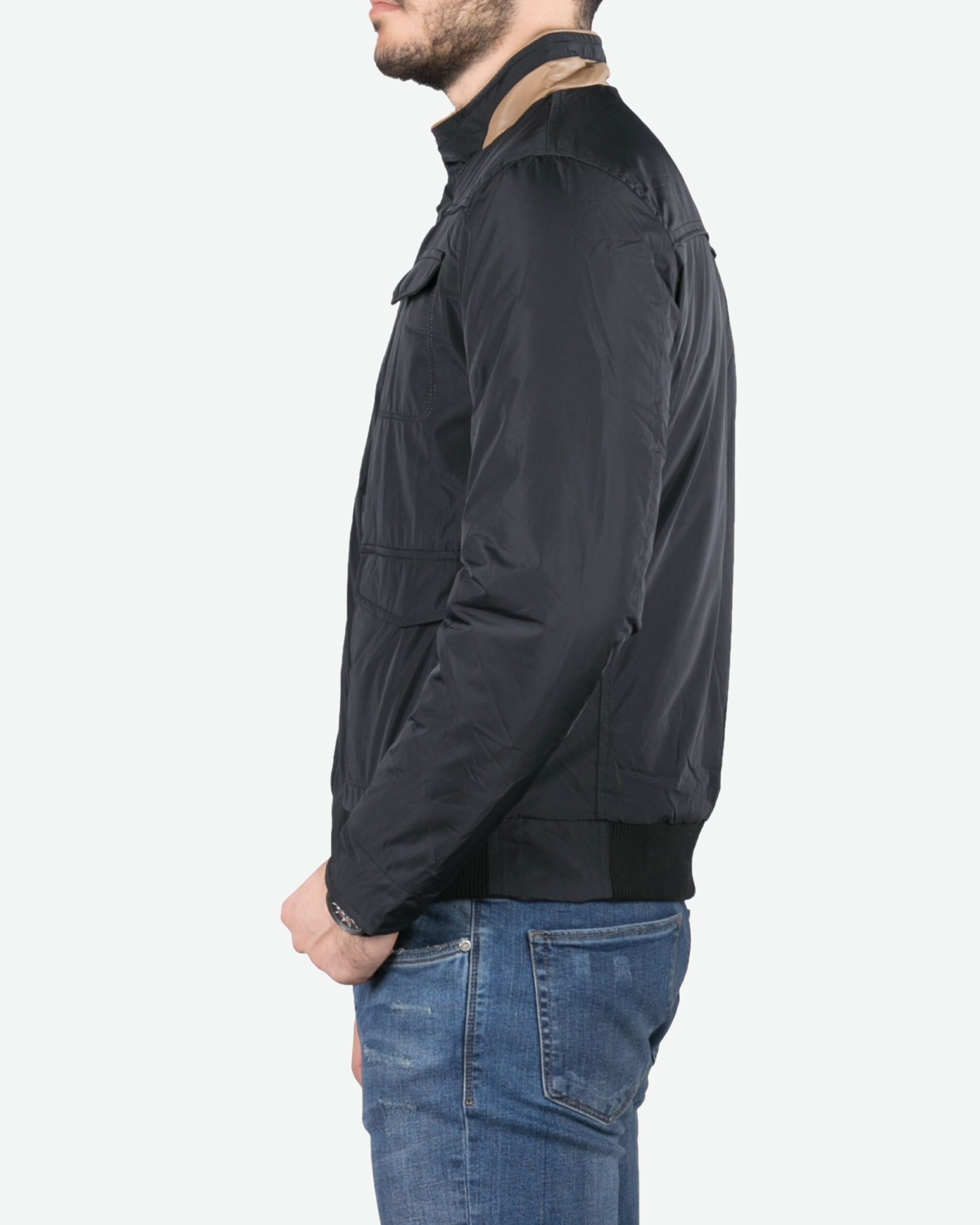 کاپشن مردانه کوتاه یقه ایستاده - مشکی - بغل