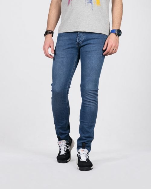 شلوار جین مردانه ساده راسته - آبی - رو به‌ رو