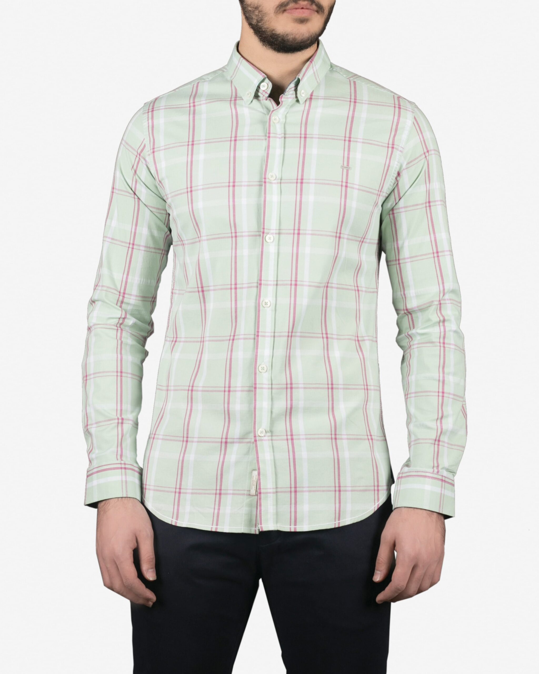 پیراهن مردانه آستین بلند چهارخانه سبز پاستیلی - سبز پاستیلی - رو به رو
